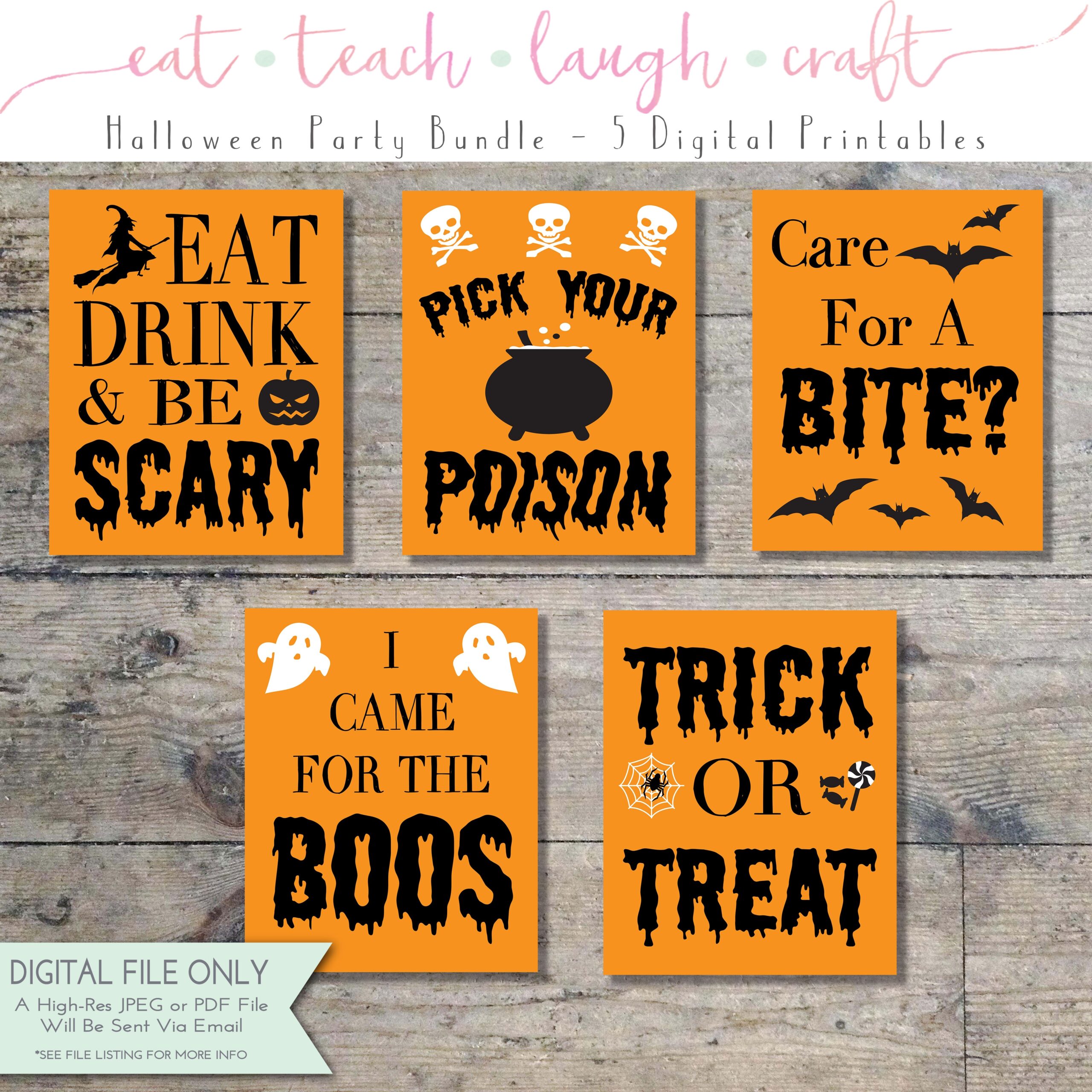 Halloween Party Decor Set Of 5 Printables Instant Digital 