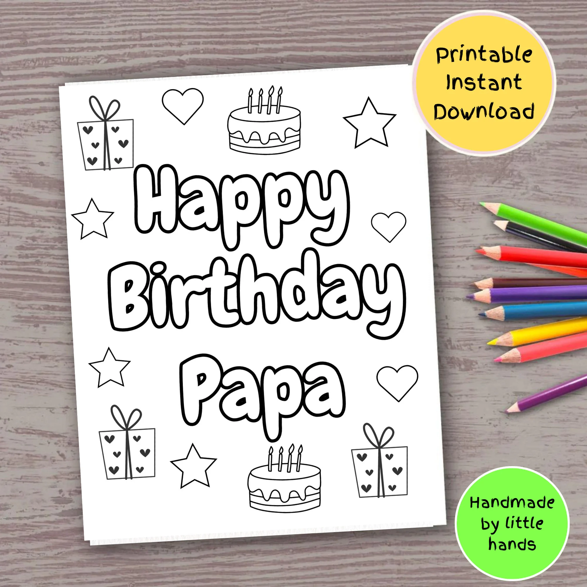 Happy Birthday Papa Coloring Page DIY Gift For Grandkids digital 