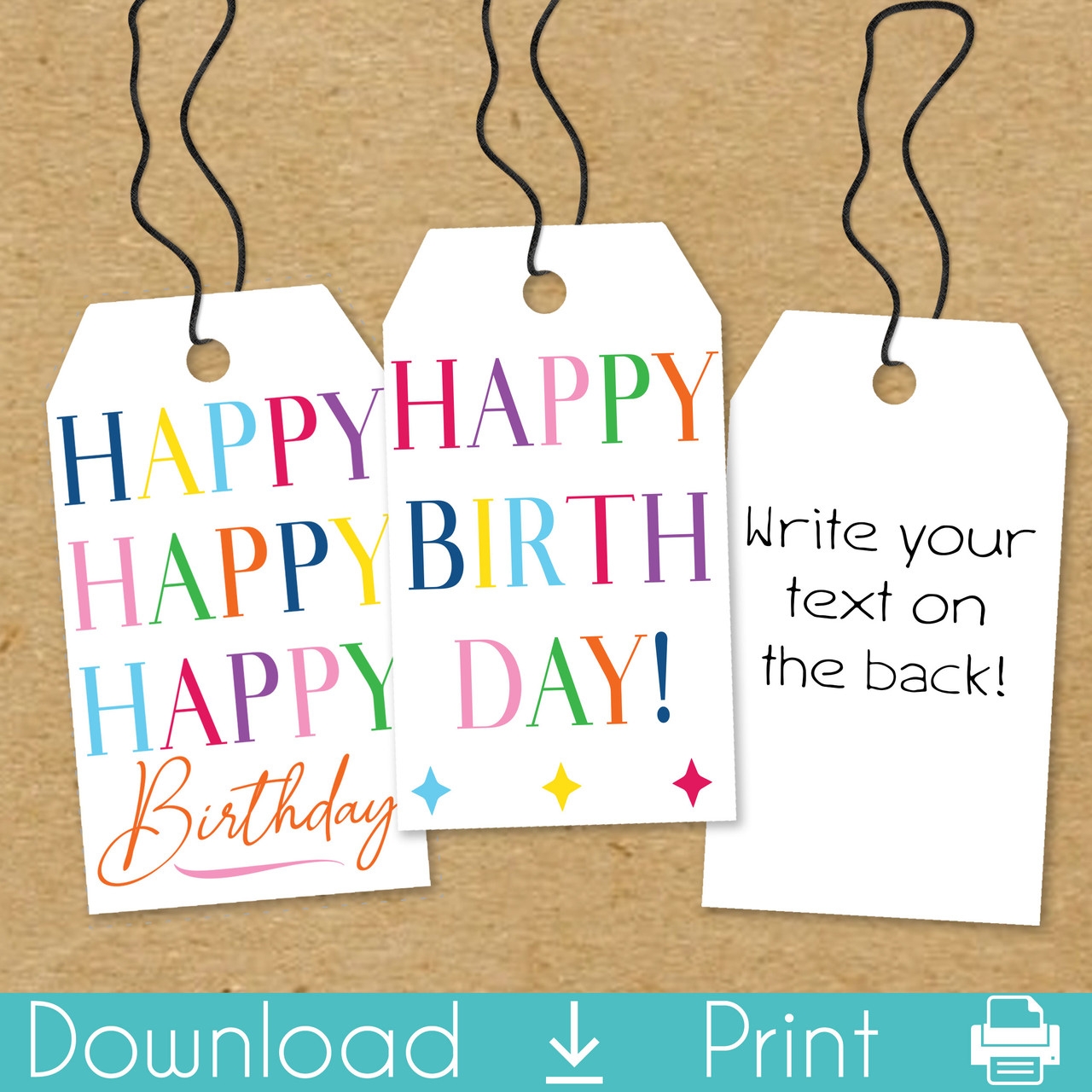 Happy Happy Birthday Printable Gift Tags Instant Download 