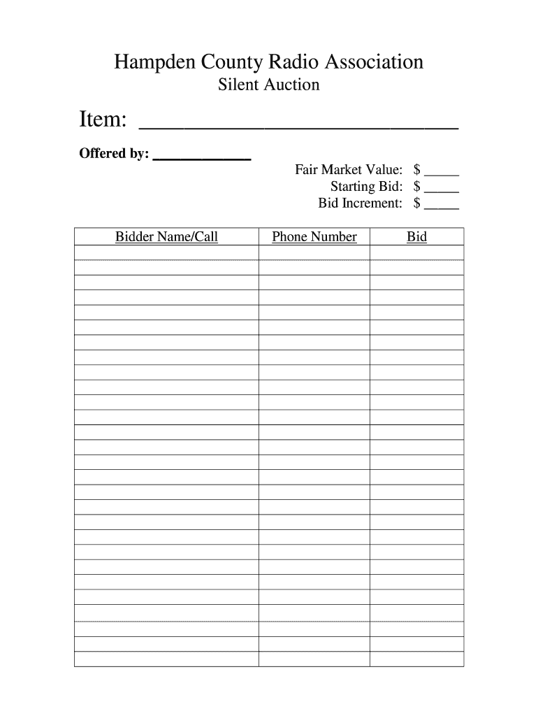 Printable Silent Auction Bid Sheets
