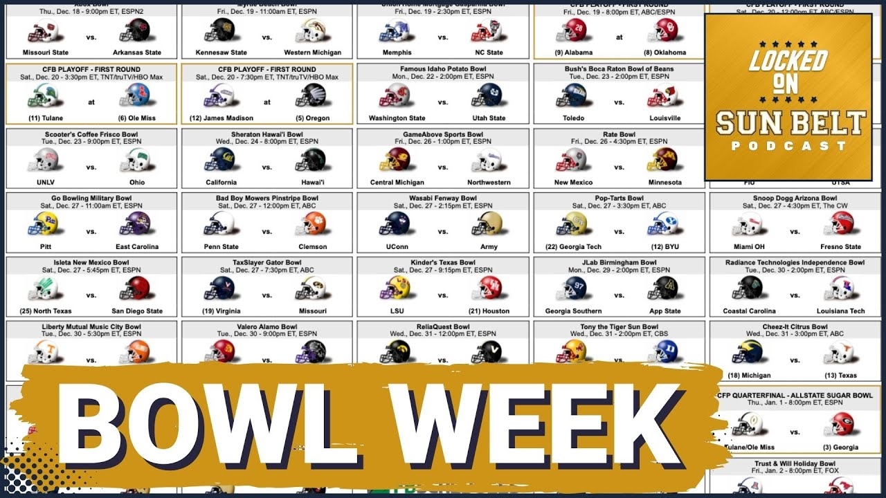 Bowl Games On Schedule For Month Of December Printable