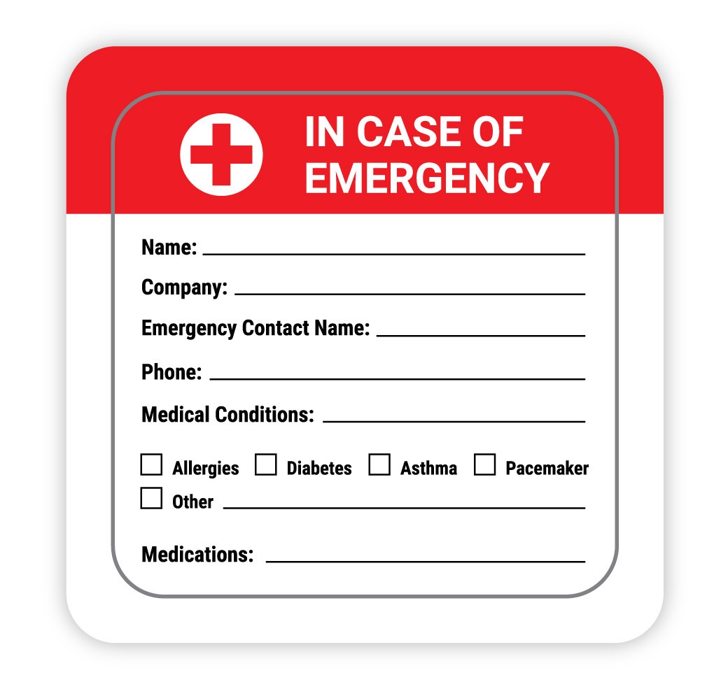 In Case Of Emergency With Write In Emergency Contact And Medical 