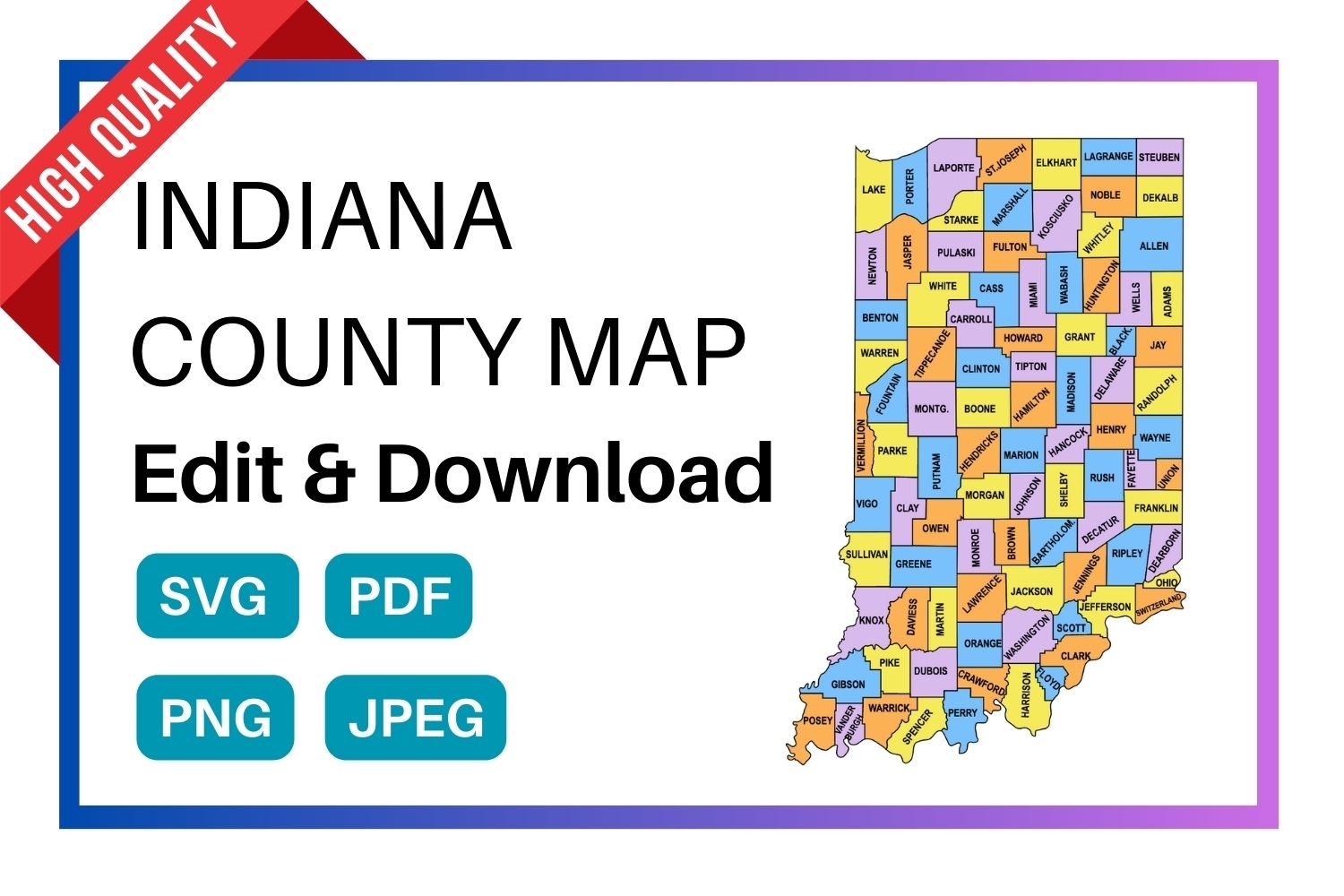 Indiana County Map Editable amp Printable State County Maps