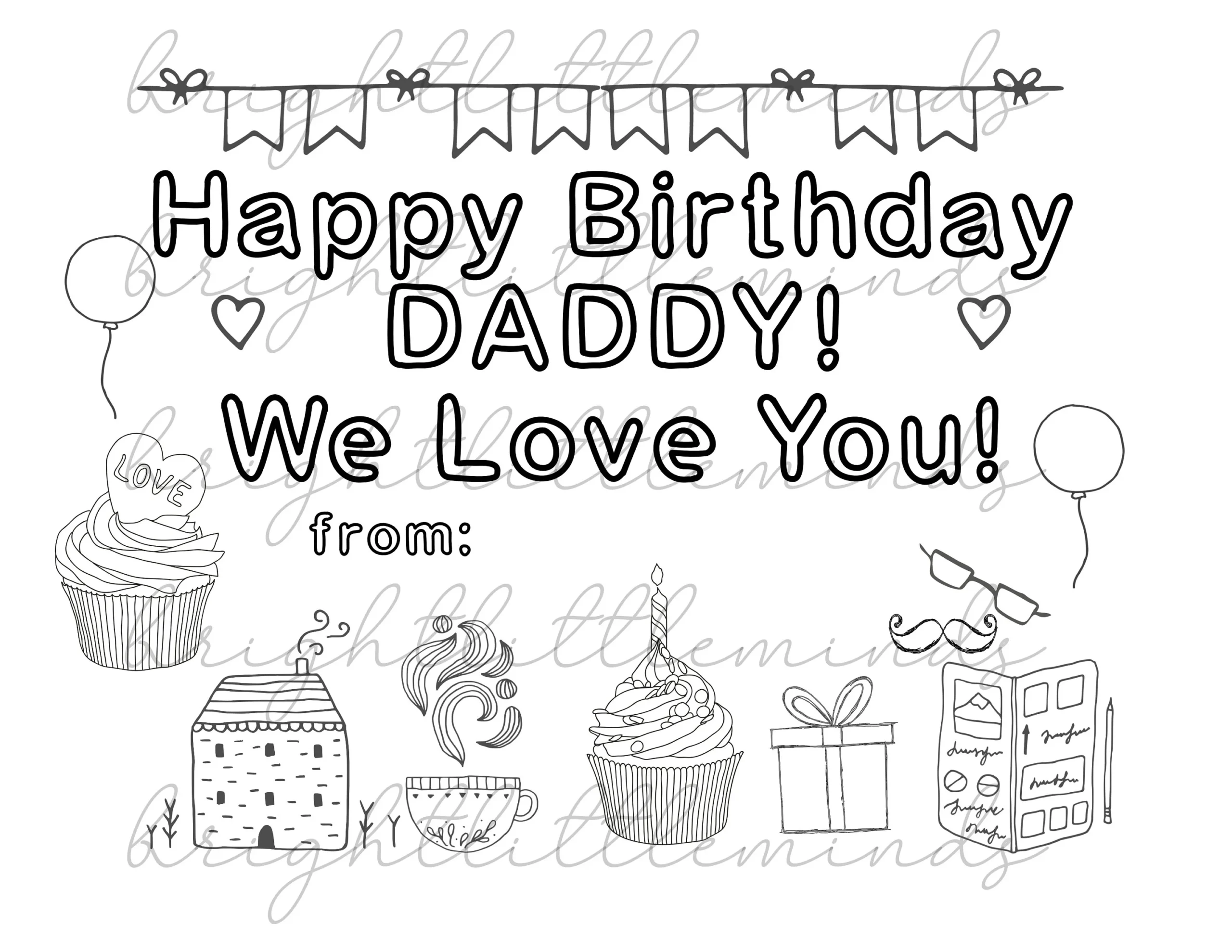 Instant Download Printable Happy Birthday Daddy DIY Kids 
