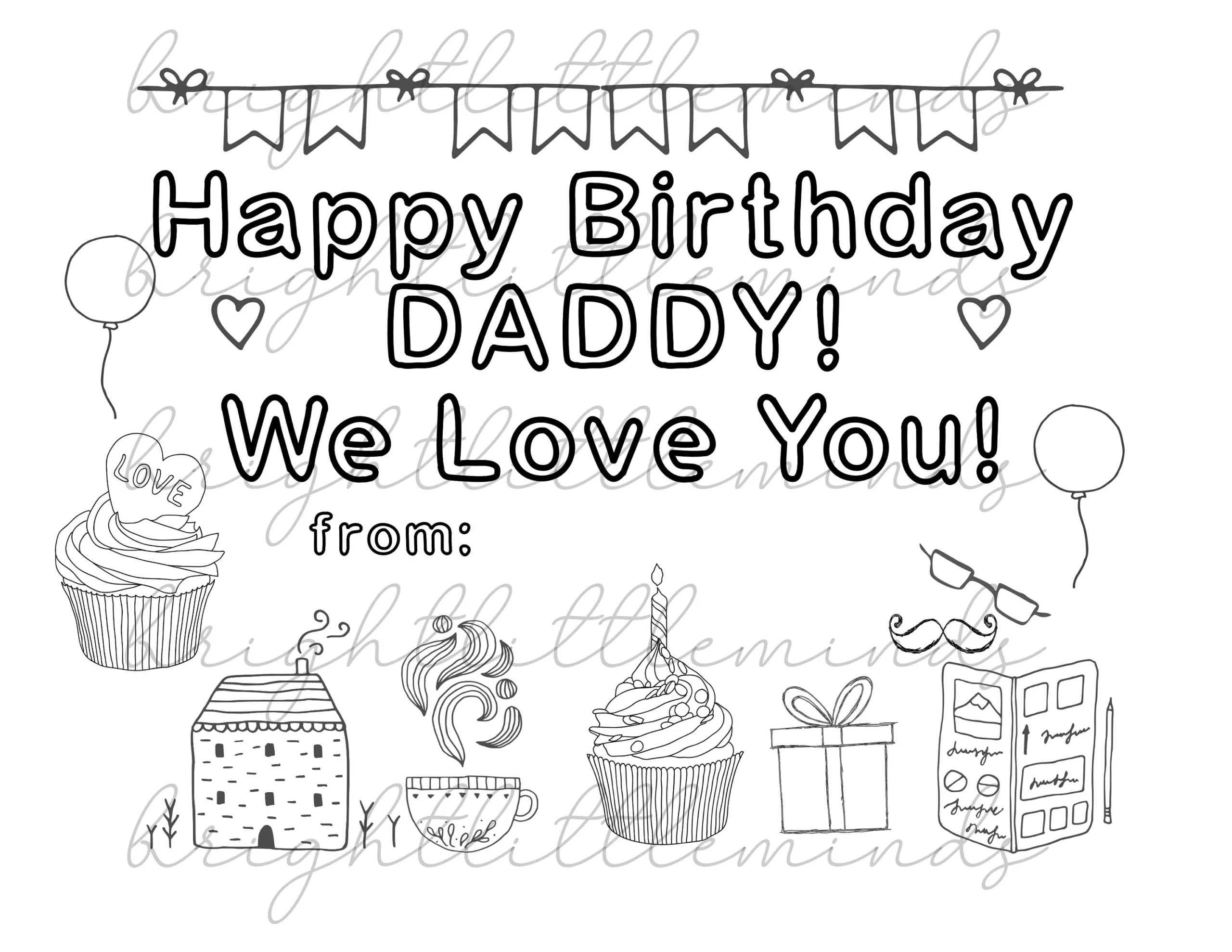 Instant Download Printable Happy Birthday Daddy DIY Kids 