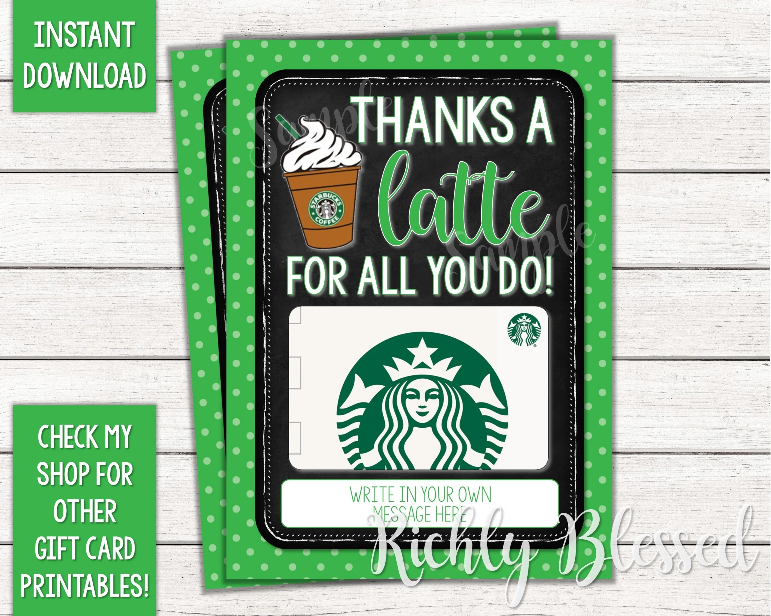 INSTANT DOWNLOAD Starbucks Gift Card Teacher Appreciation Gift 
