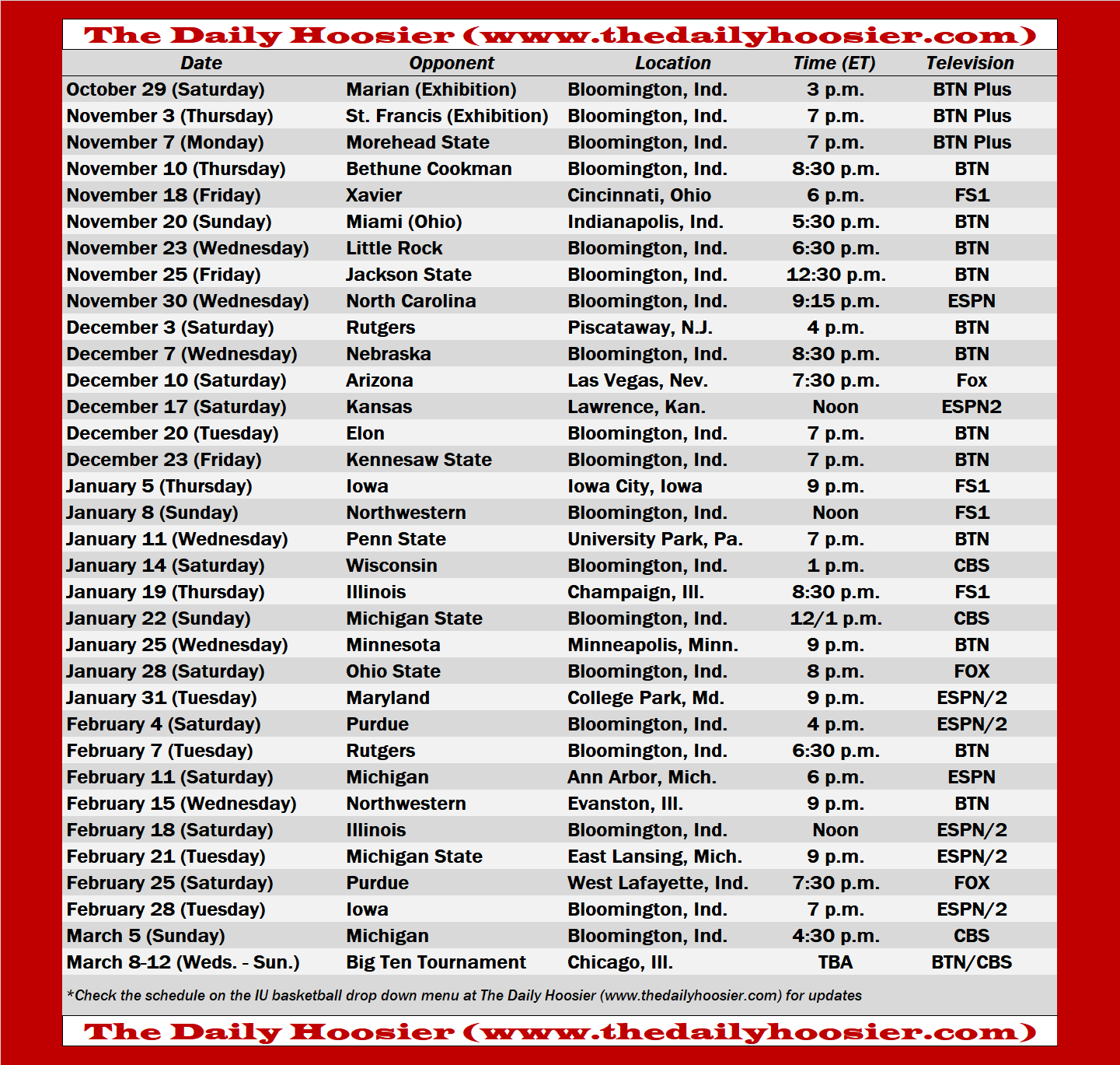 IU Basketball 2022 23 Printable Schedule The Daily Hoosier The 