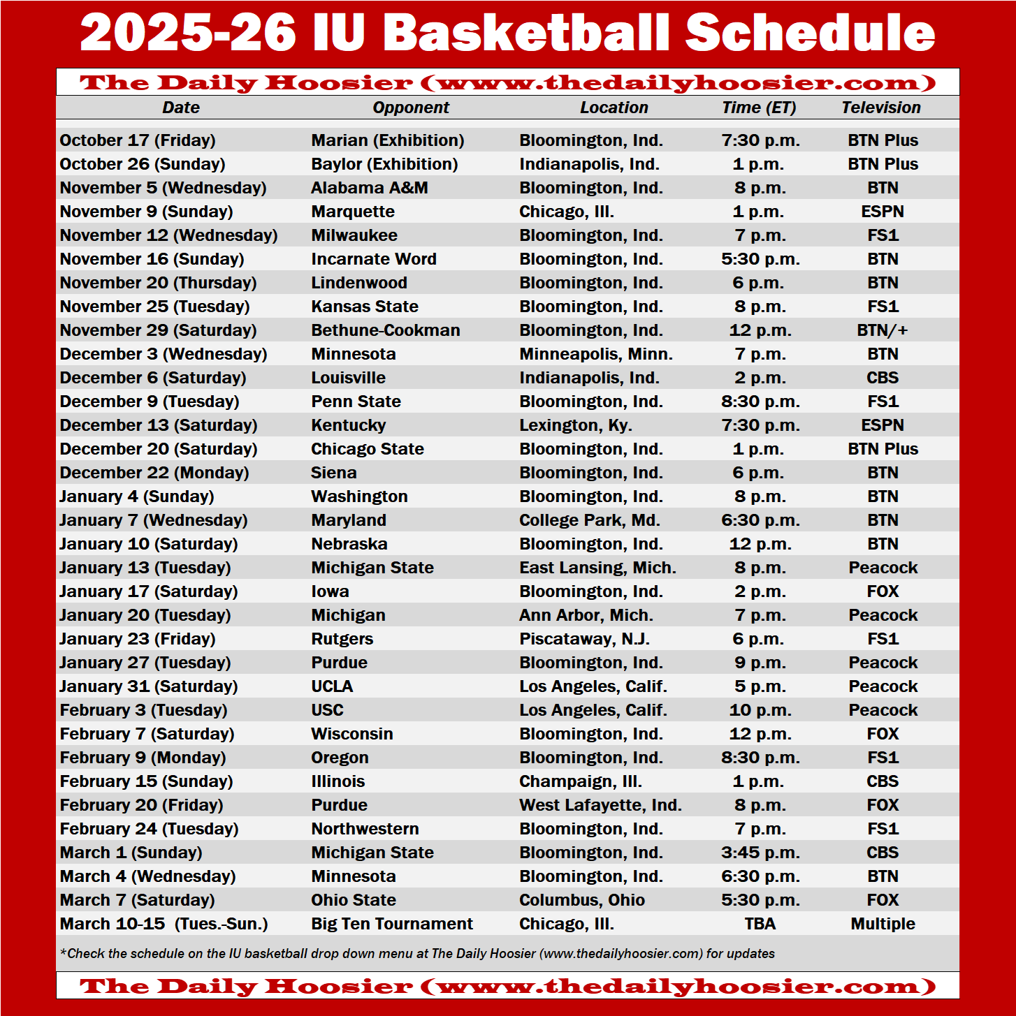 IU Basketball 2025 26 Schedule Page Now With Tip Times TV And 