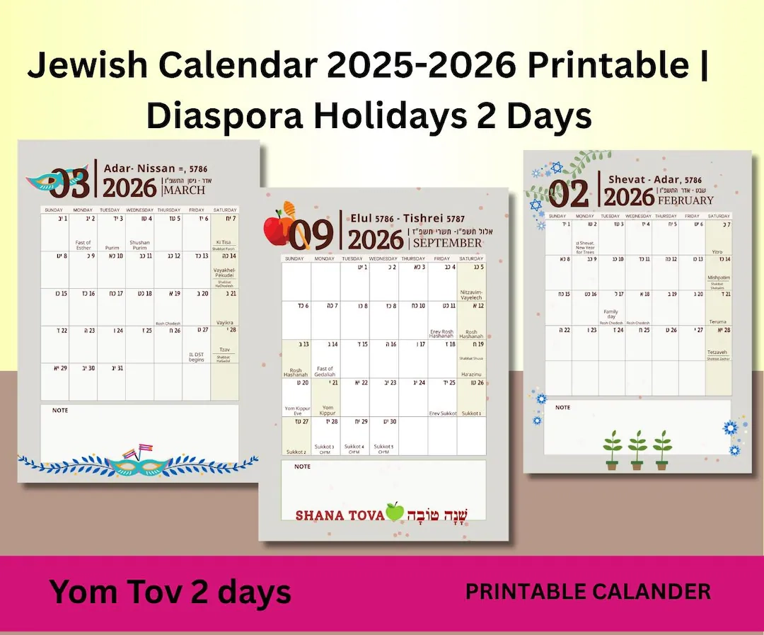 Jewish Calendar 2025 2026 Printable