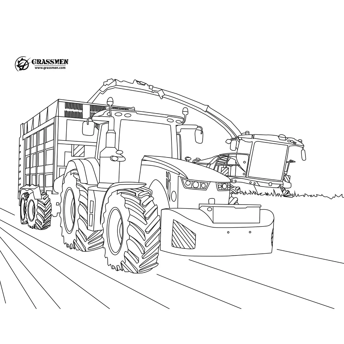 john deere amp krone at silage colouring page grassmen