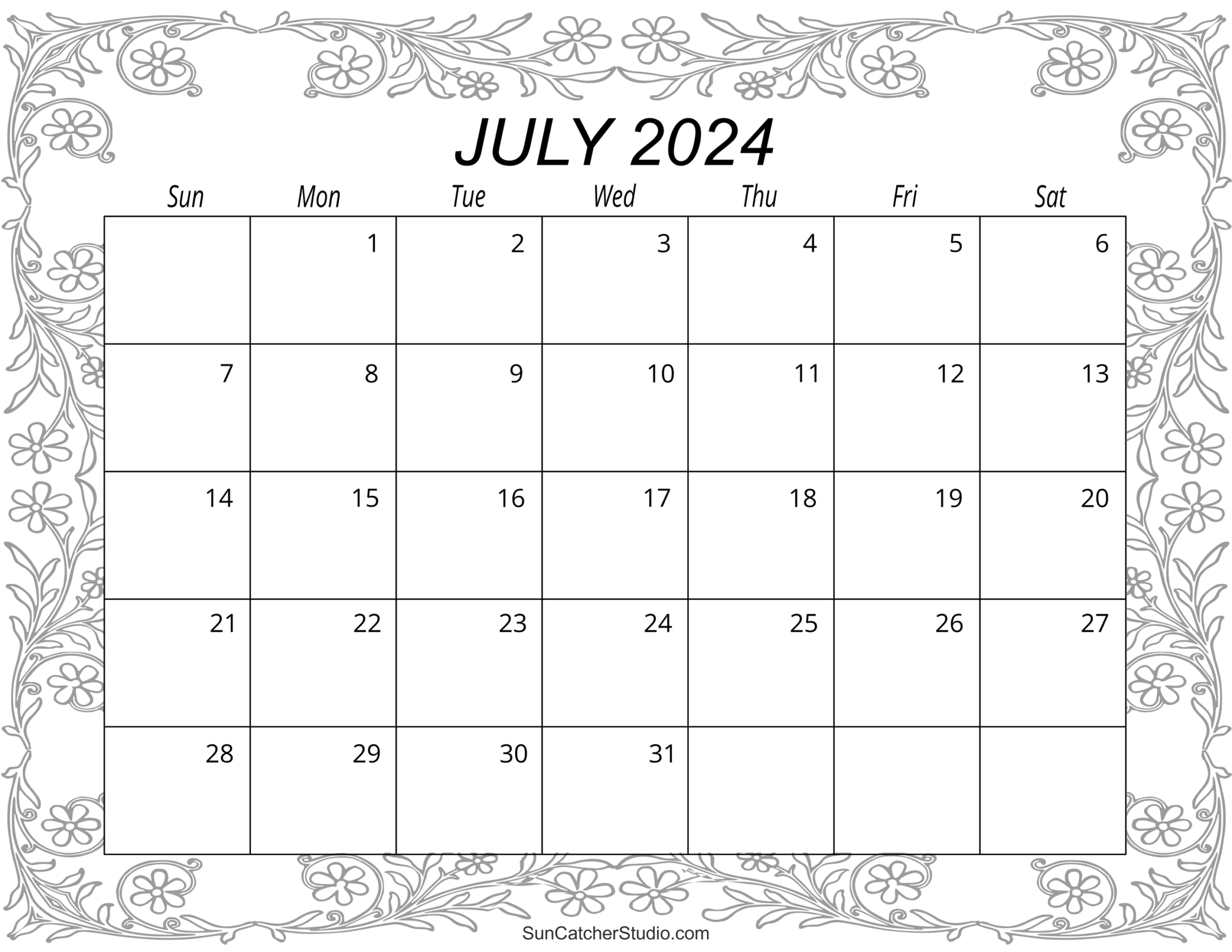 Free Printable July Calendar