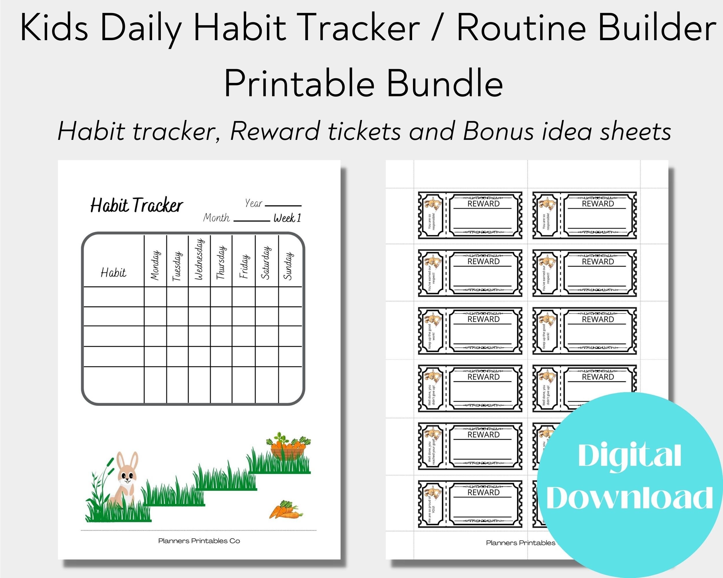 Kids Habit Tracker Printable Fun Routine Checker Bunny Daily Weekly Monthly Kids Reward Tickets Coupons Instant Pdf Download A4 Letter