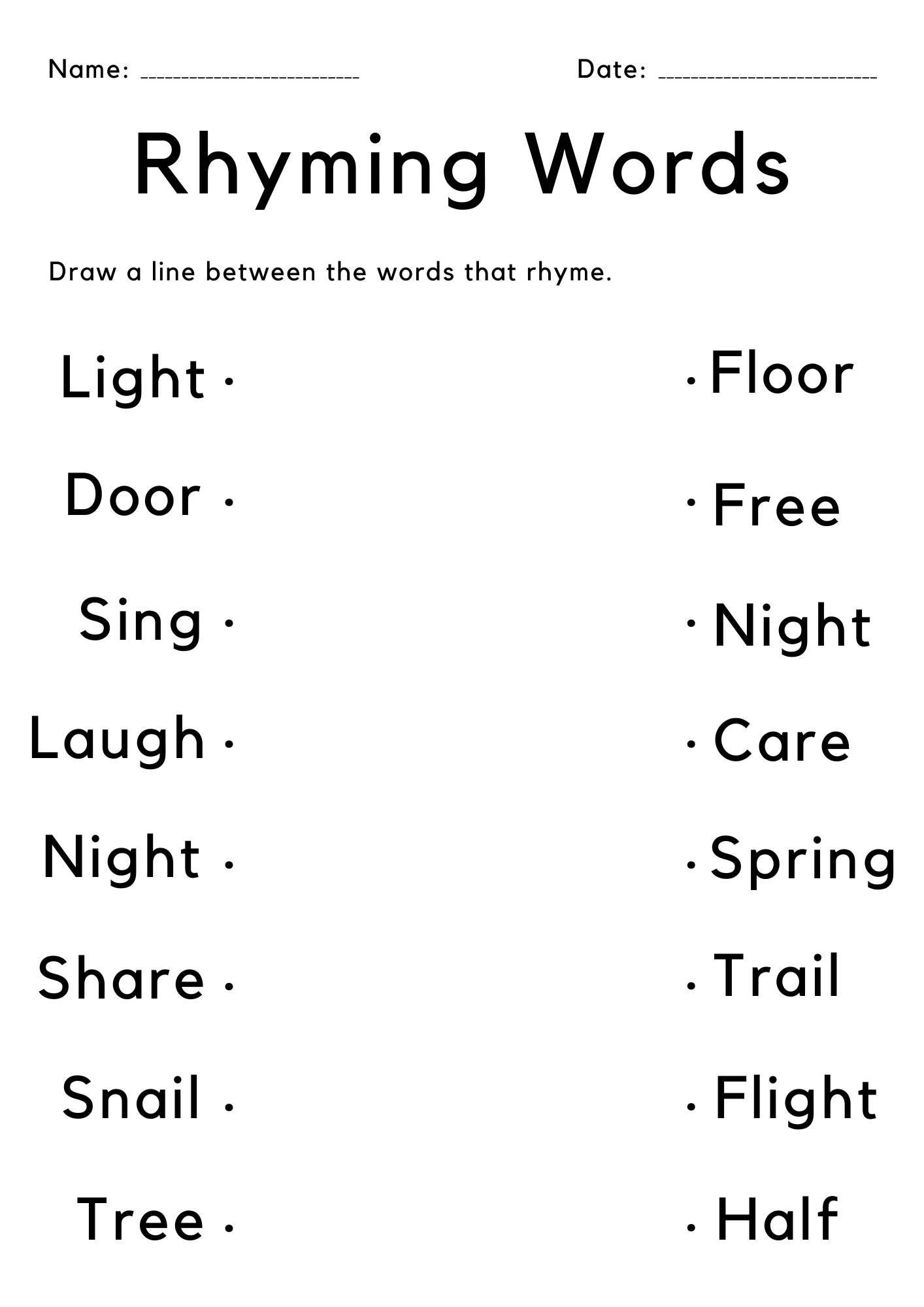 Printable Rhyming Words For Kindergarten