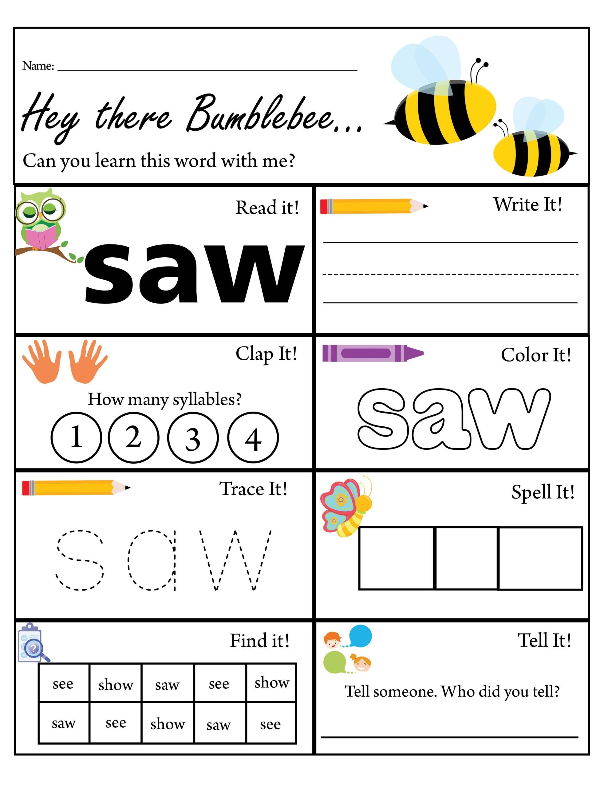 Sight Word Worksheets Kindergarten