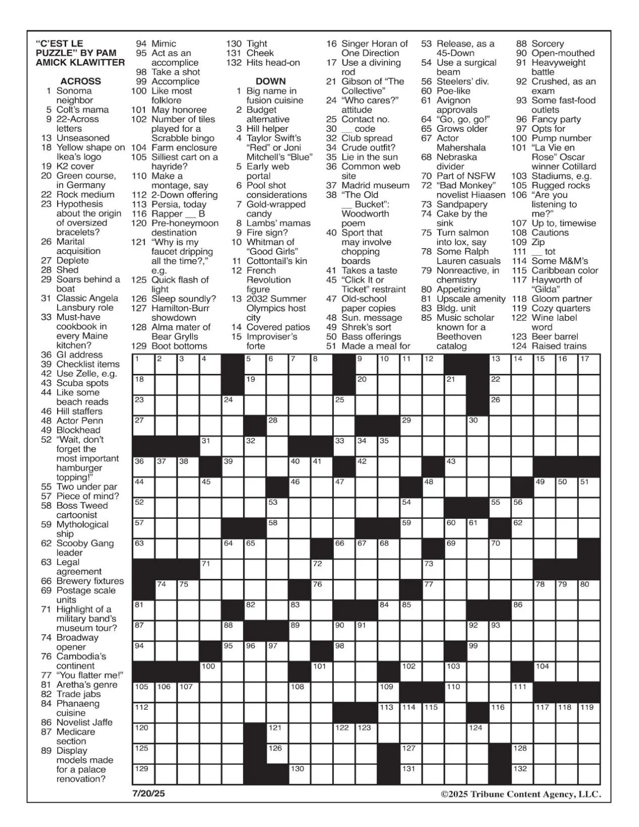 LA Times Crossword July 20 2025 Crosswords Yakimaherald