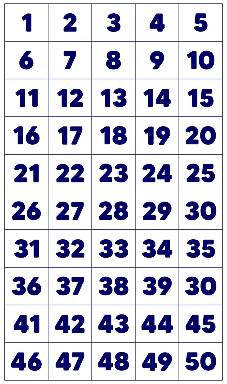 Numbers 1 50 Printable
