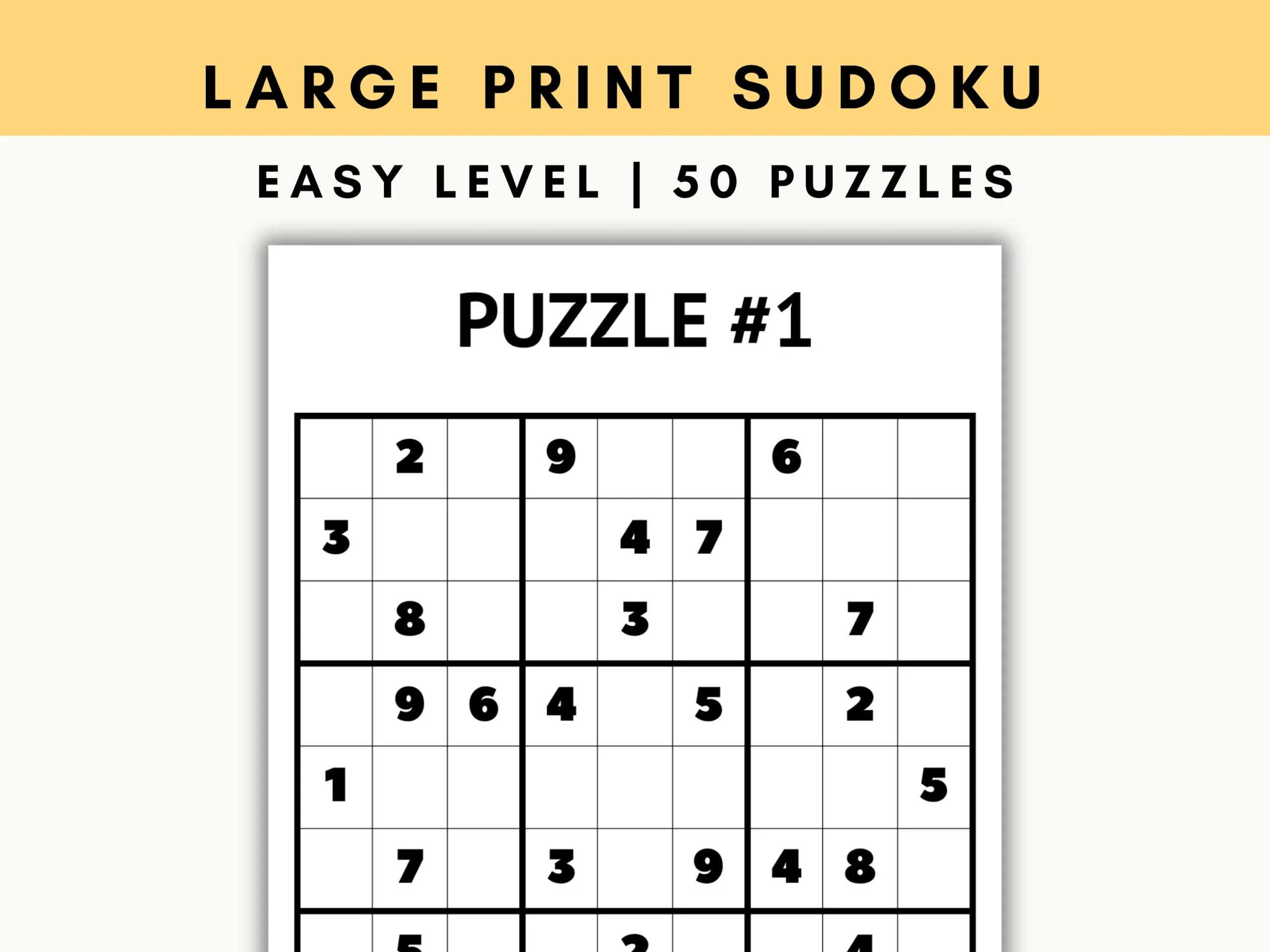 Large Print Sudoku Puzzles 50 Easy Games For Seniors PDF Etsy