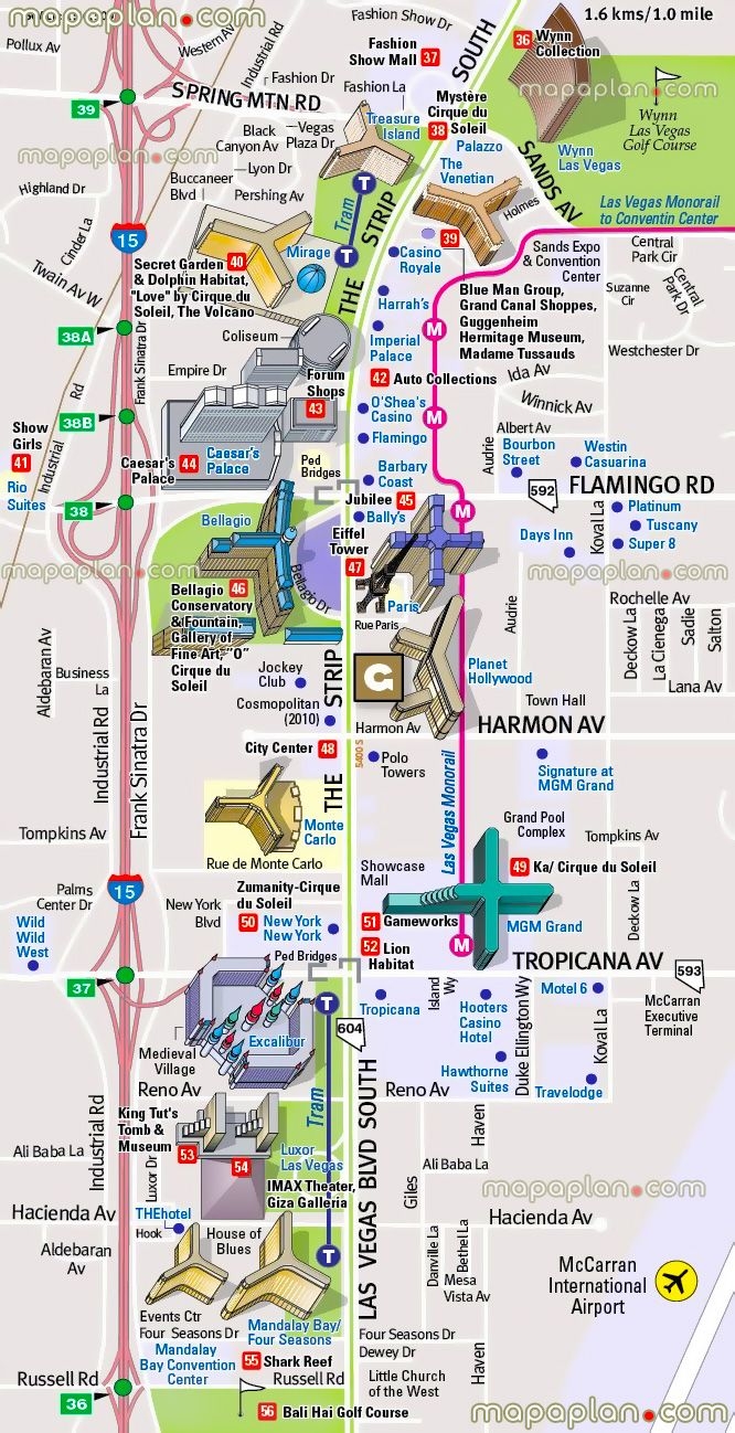 Las Vegas Map Of Things To Do Detailed Road amp Street Names Plan 