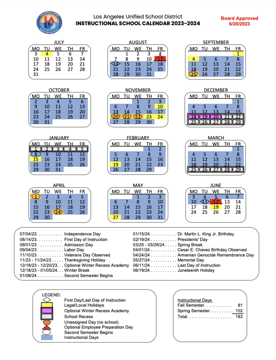 Lausd 2025 26 Calendar Productivity Calendar Template