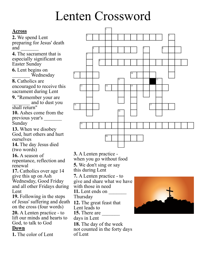 Lent Crossword Puzzle Printable