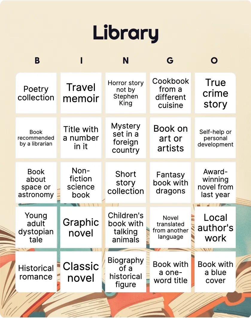 Library Bingo Printable amp Customizable Bingo Card Creator