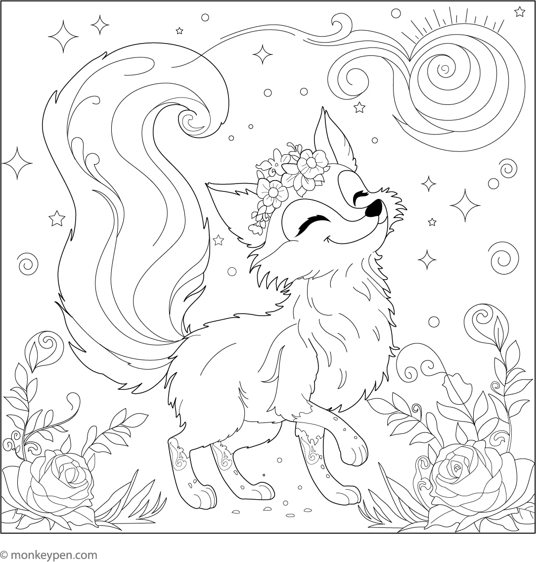 Magical Fox Printable Coloring Page