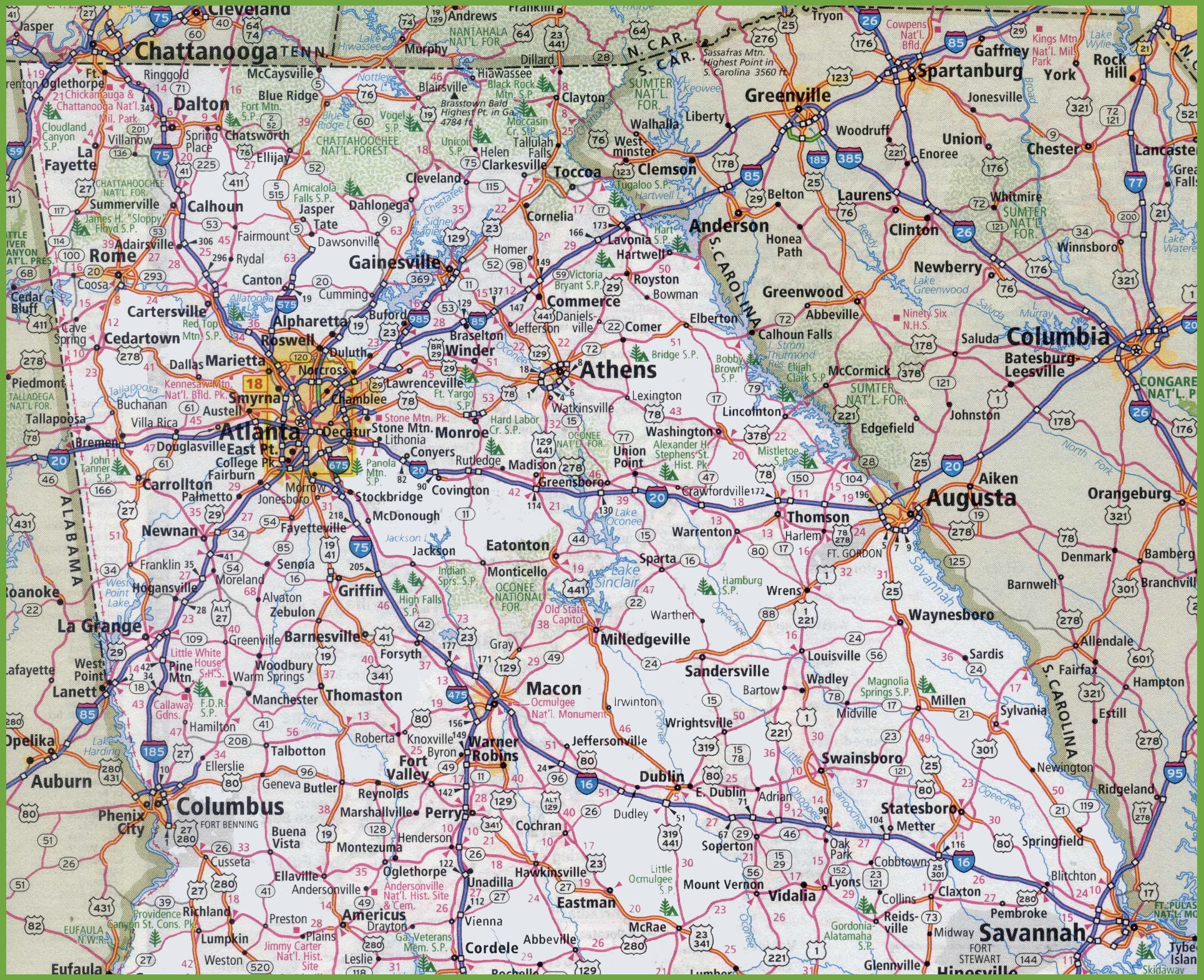 Printable Map Of Georgia Usa