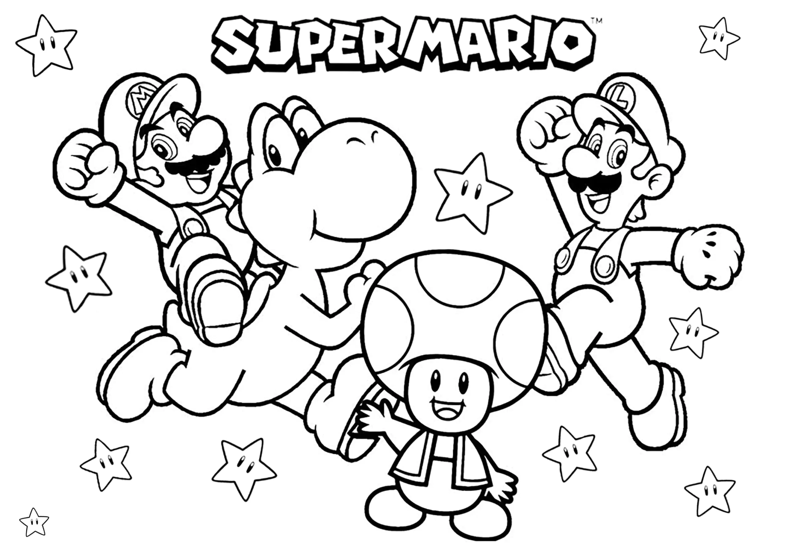 Mario Luigi Yoshi And Toad With Many Stars Super Mario Bros 