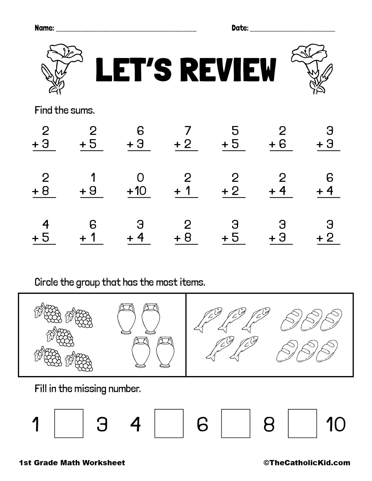 Printable First Grade Math Worksheets