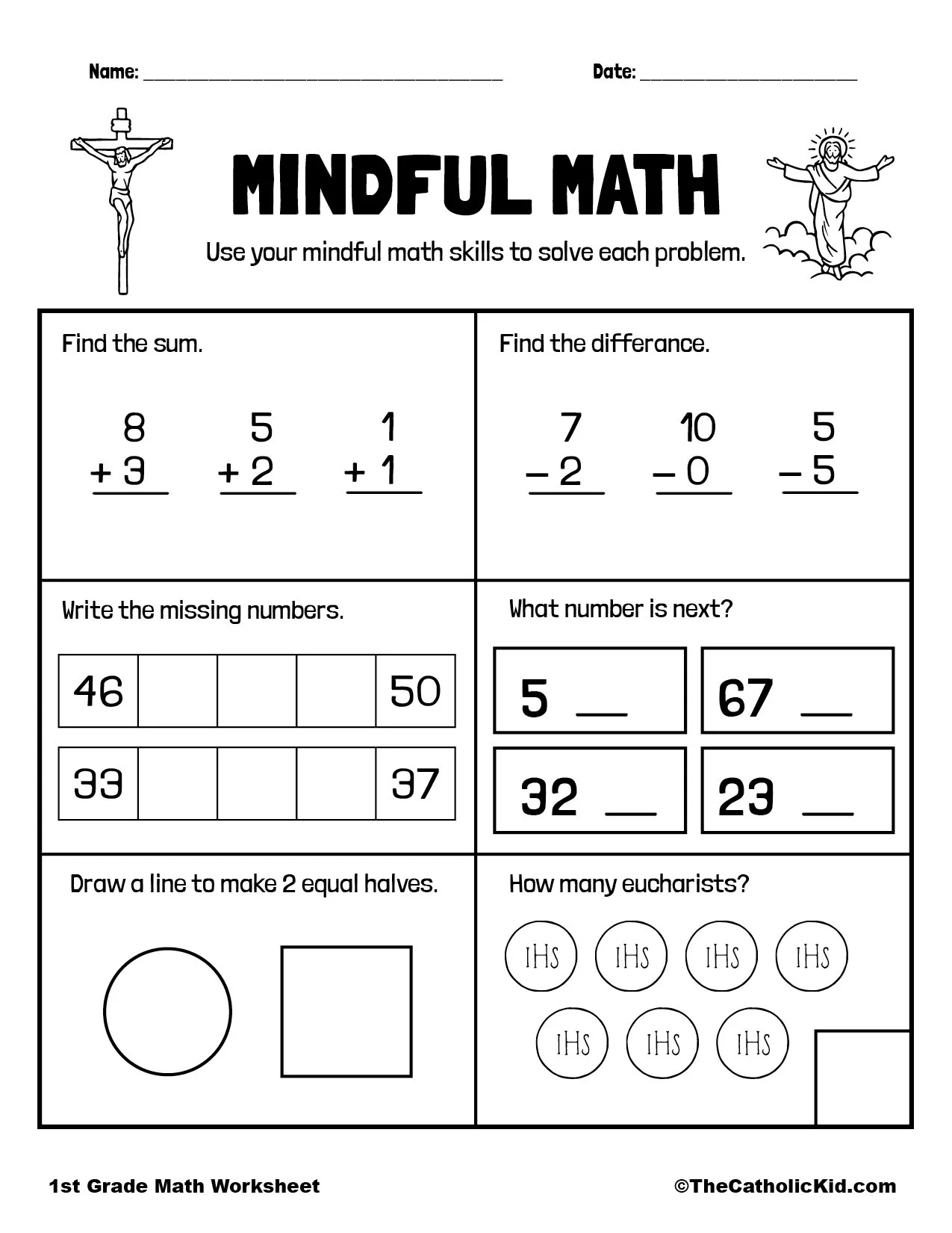 Math Review Page 1st Grade Math Worksheet Catholic 