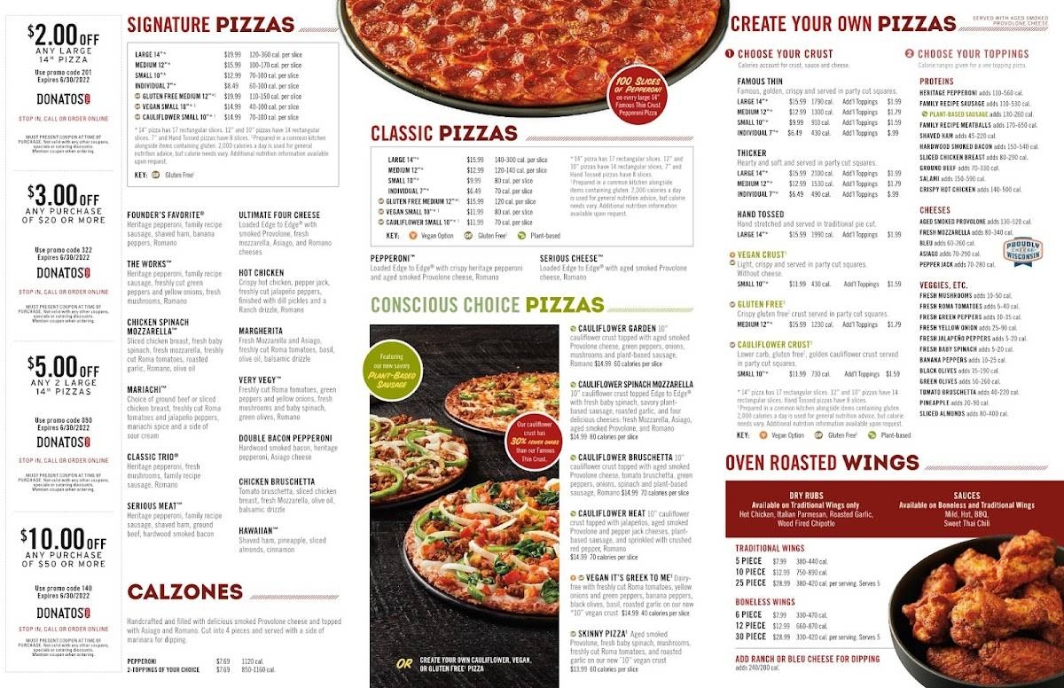 Menu At Donatos Pizza Pizzeria Erie 861 E 38th St