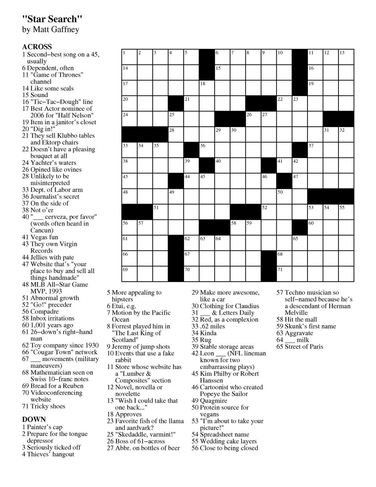 Star Magazine Crossword Puzzle Printable