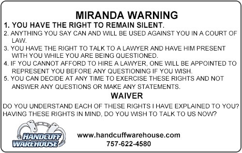 Miranda Warning Card English amp Spanish