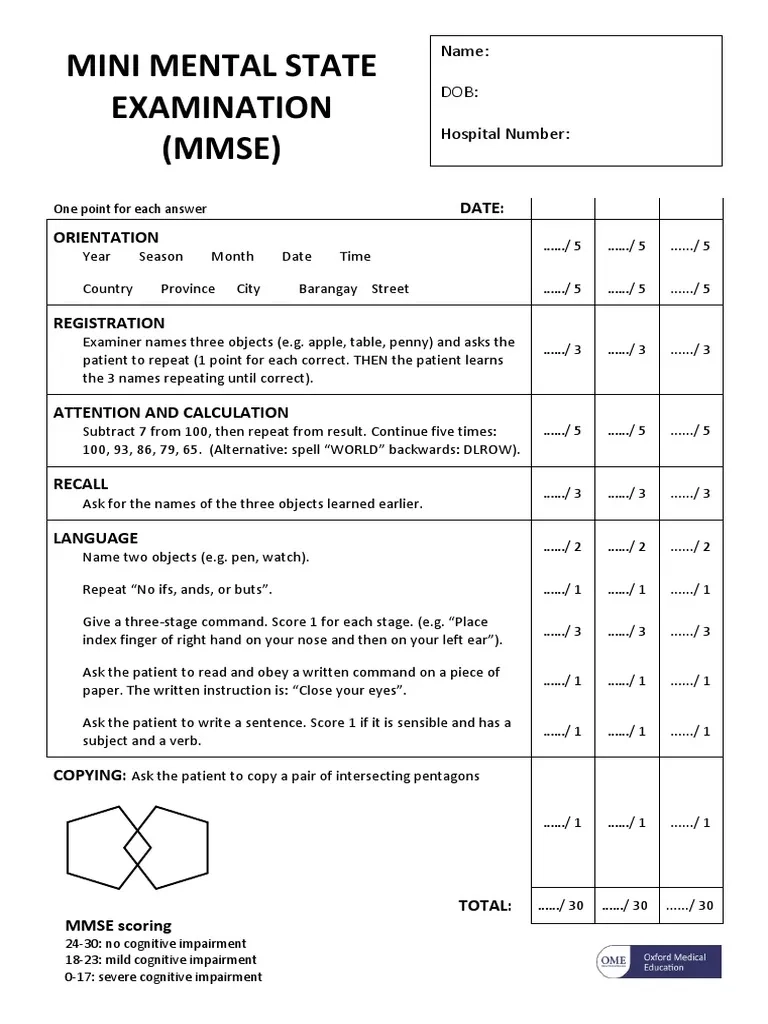 Mini Mental Exam Printable