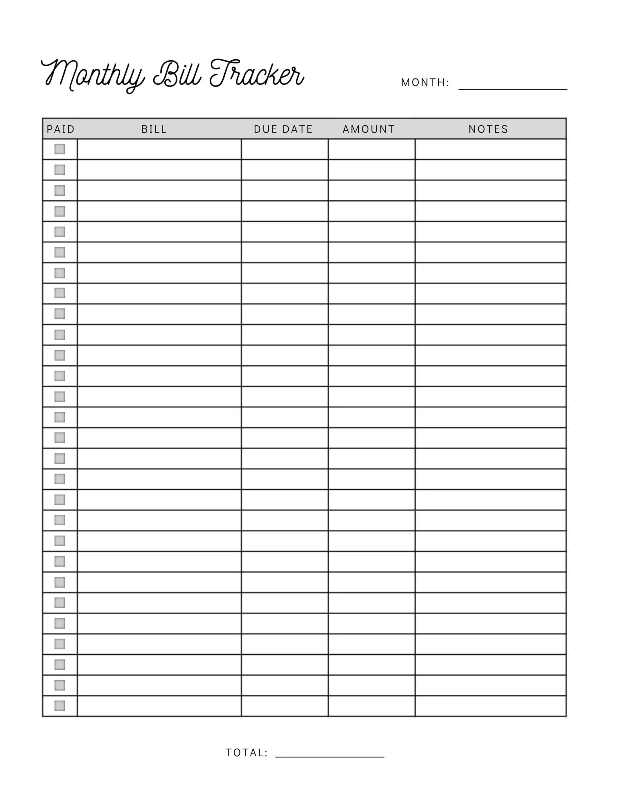 Monthly Bill Payment Tracker Printable Bill Pay Checklist 