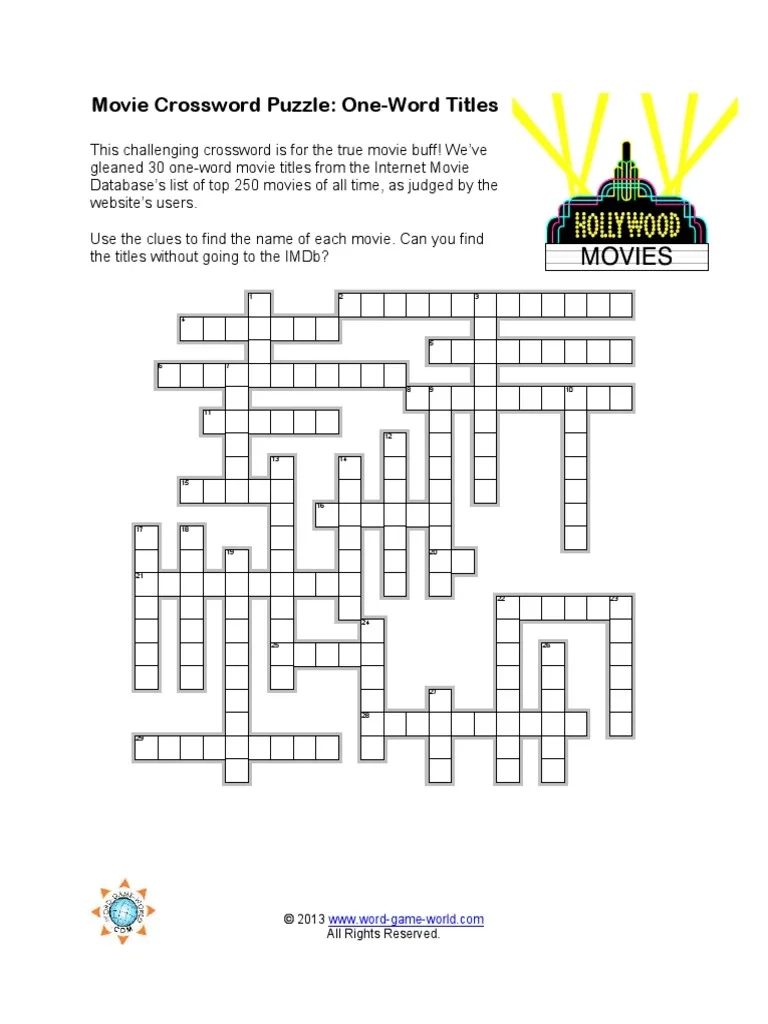 Printable Movie Trivia Crossword Puzzles