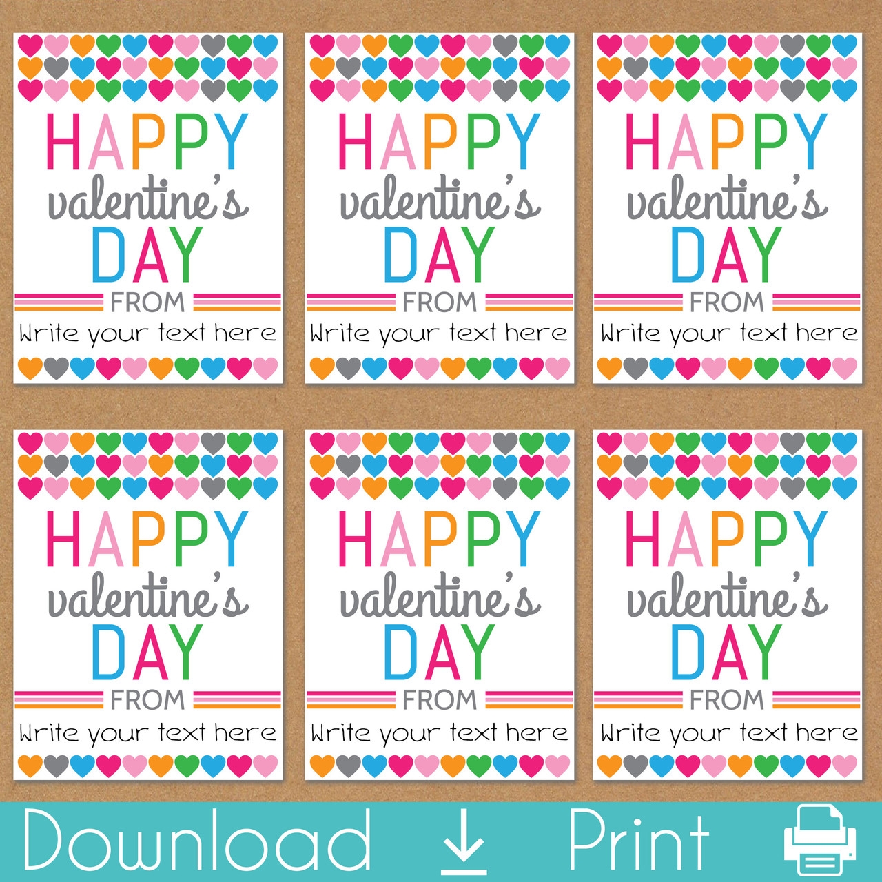 Multi Hearts Printable Valentine s Day Cards Instant Download 