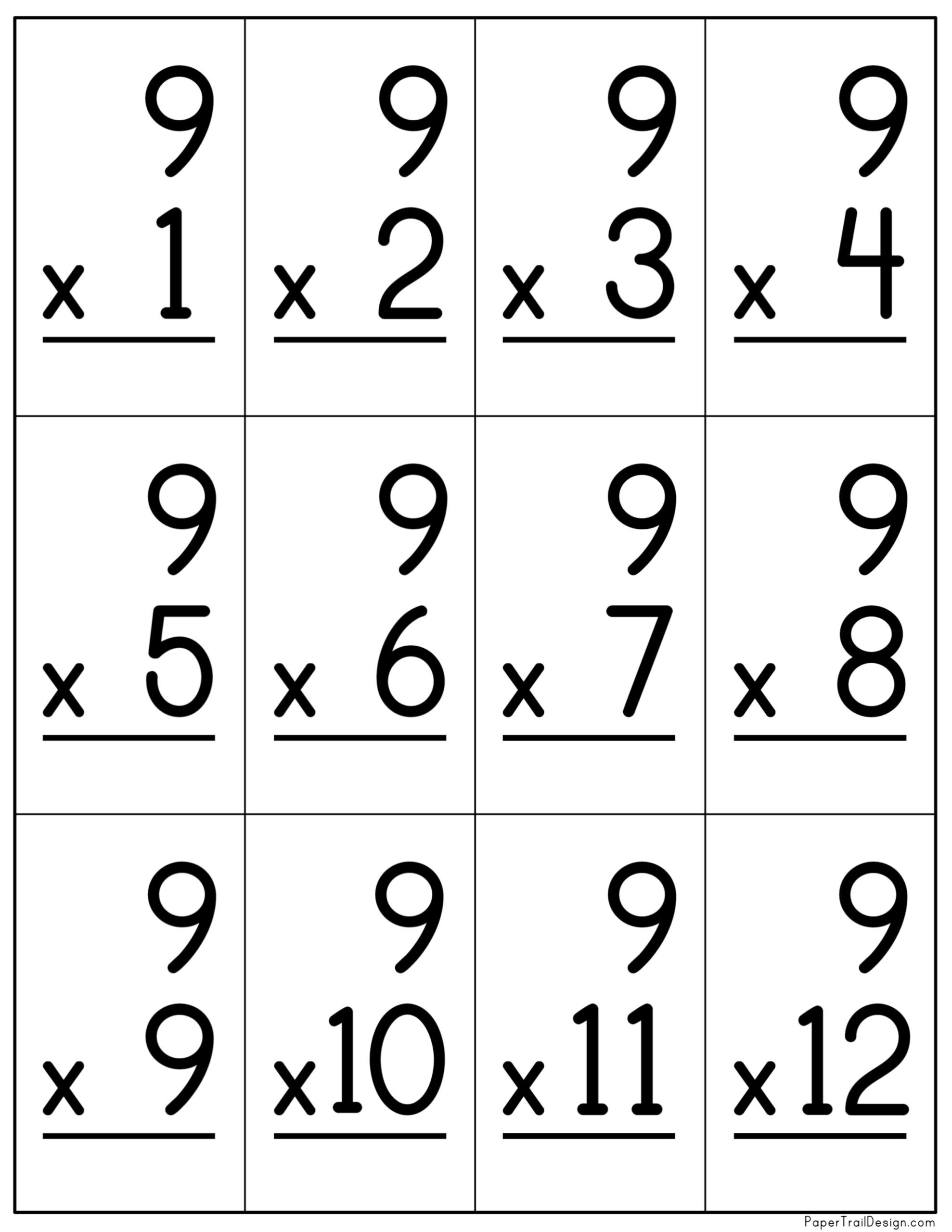 Multiplication Flash Cards Printable Paper Trail Design