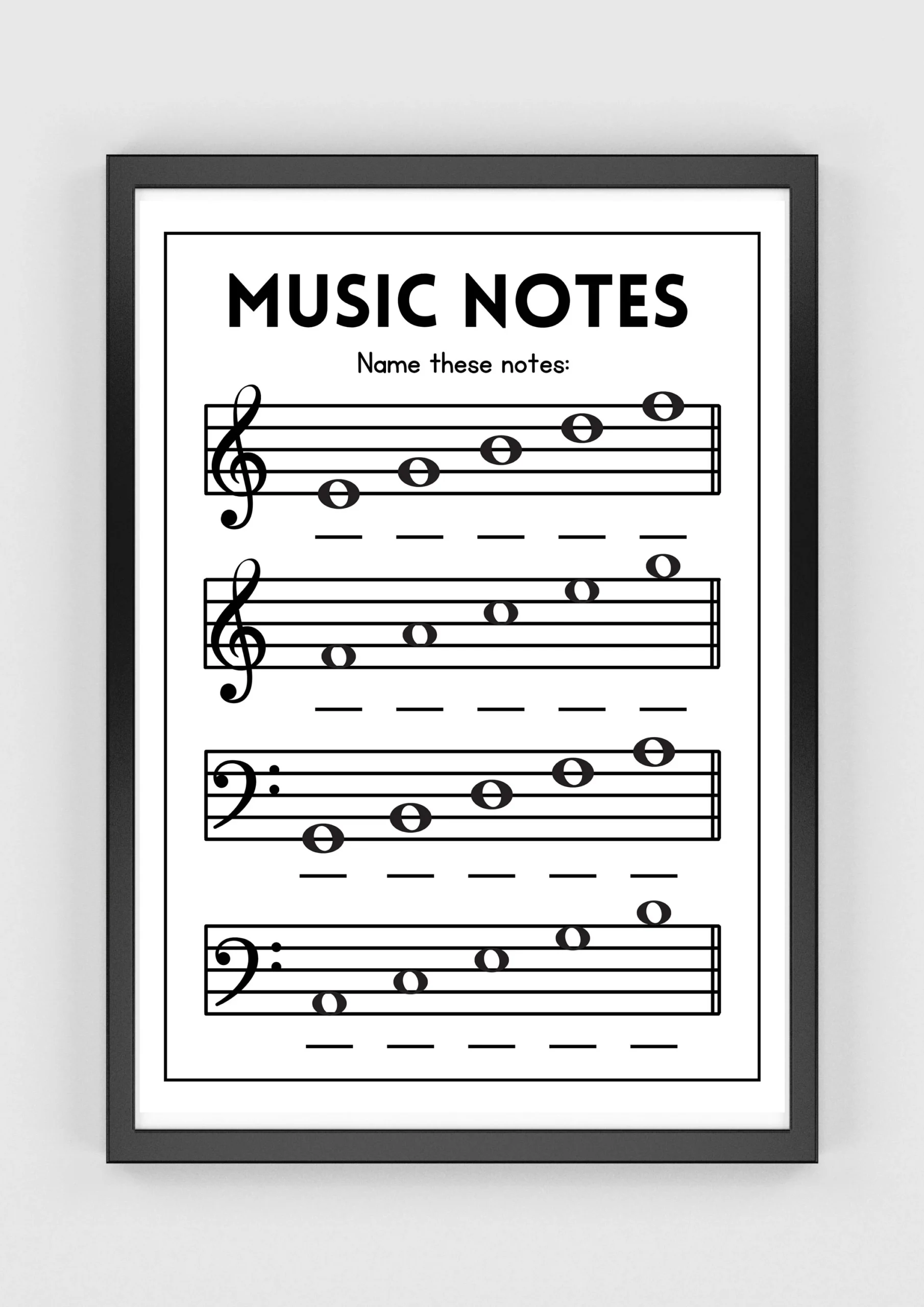 Music Notes Worksheet Piano Lesson Printable Poster digital 