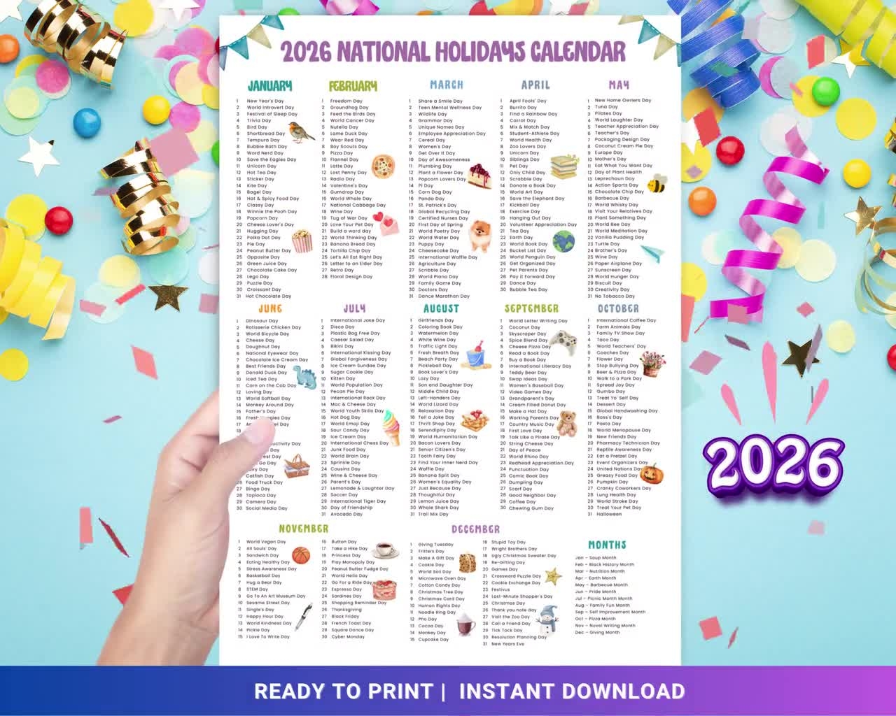 National Days 2026 Printable Calendar Silly Holidays amp Fun Days Social Media Ideas 365 Days To Celebrate Content Planner