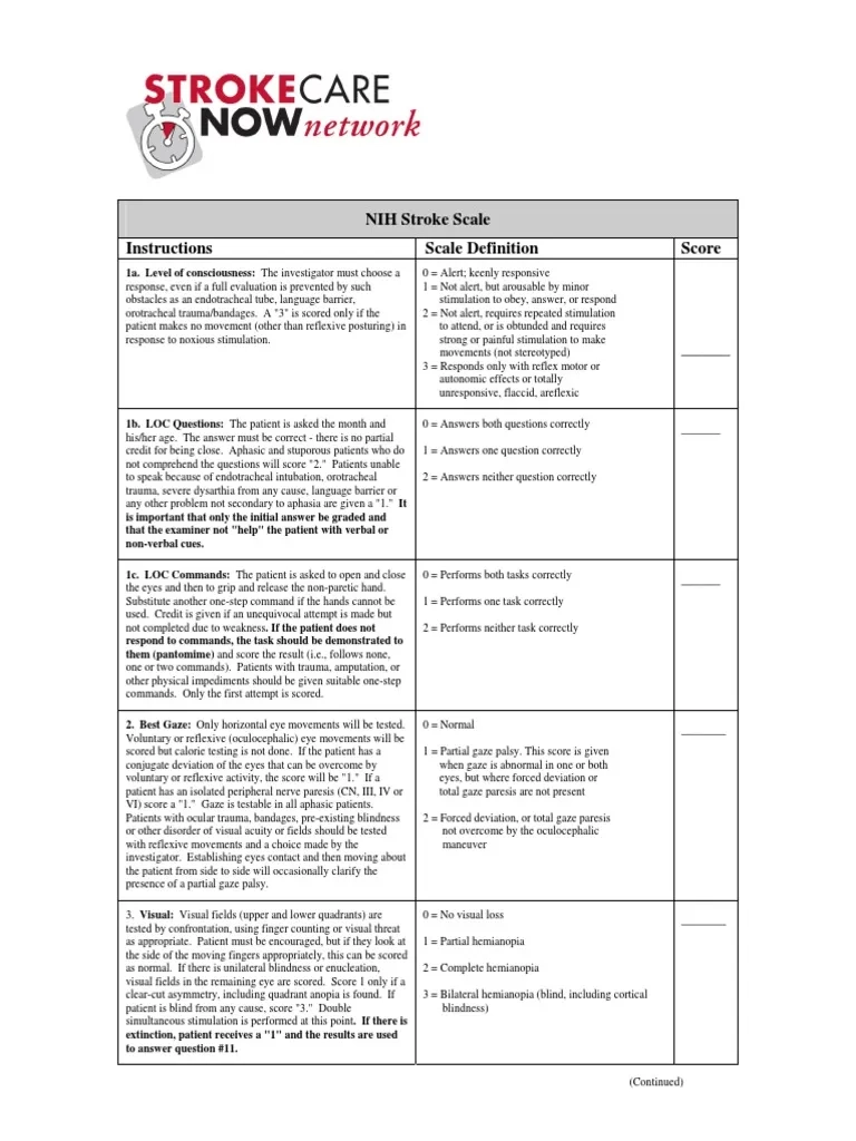 Printable Nih Stroke Scale