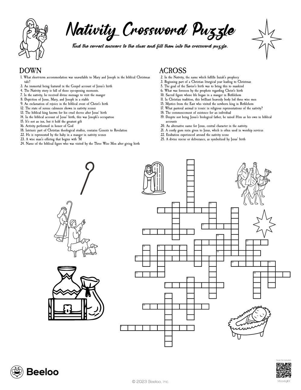 Nativity Crossword Puzzle Printable