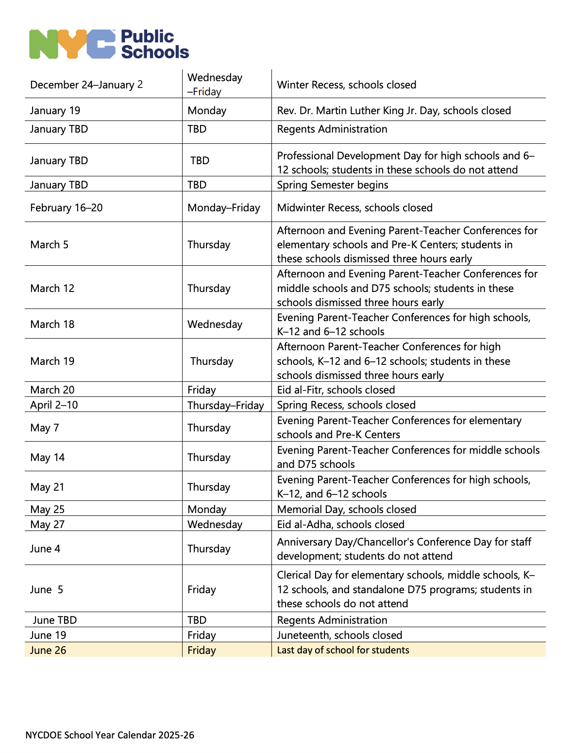 Nyc Doe Calendar 2025 26 Printable