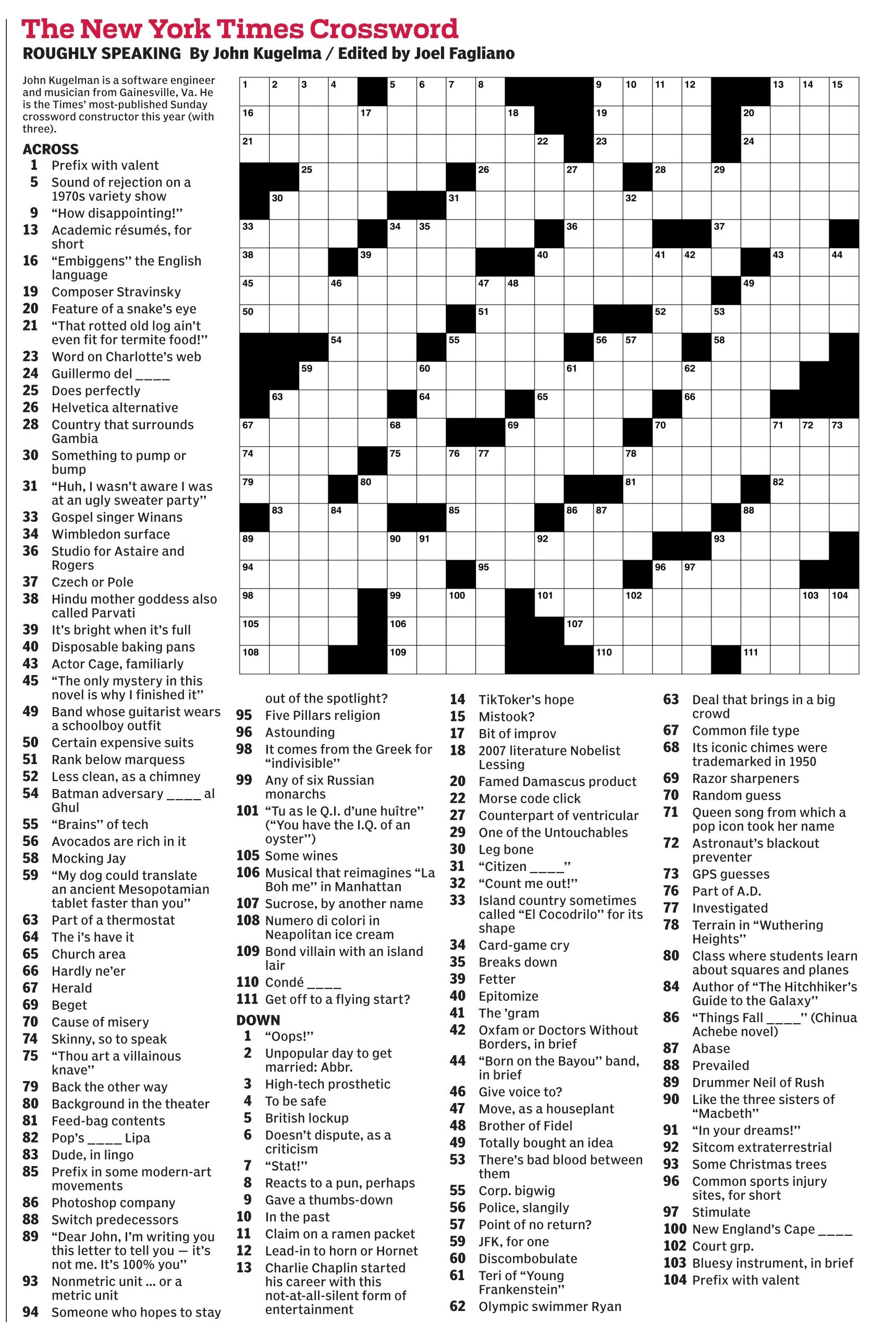New York Times Sunday Crossword Puzzle Printable