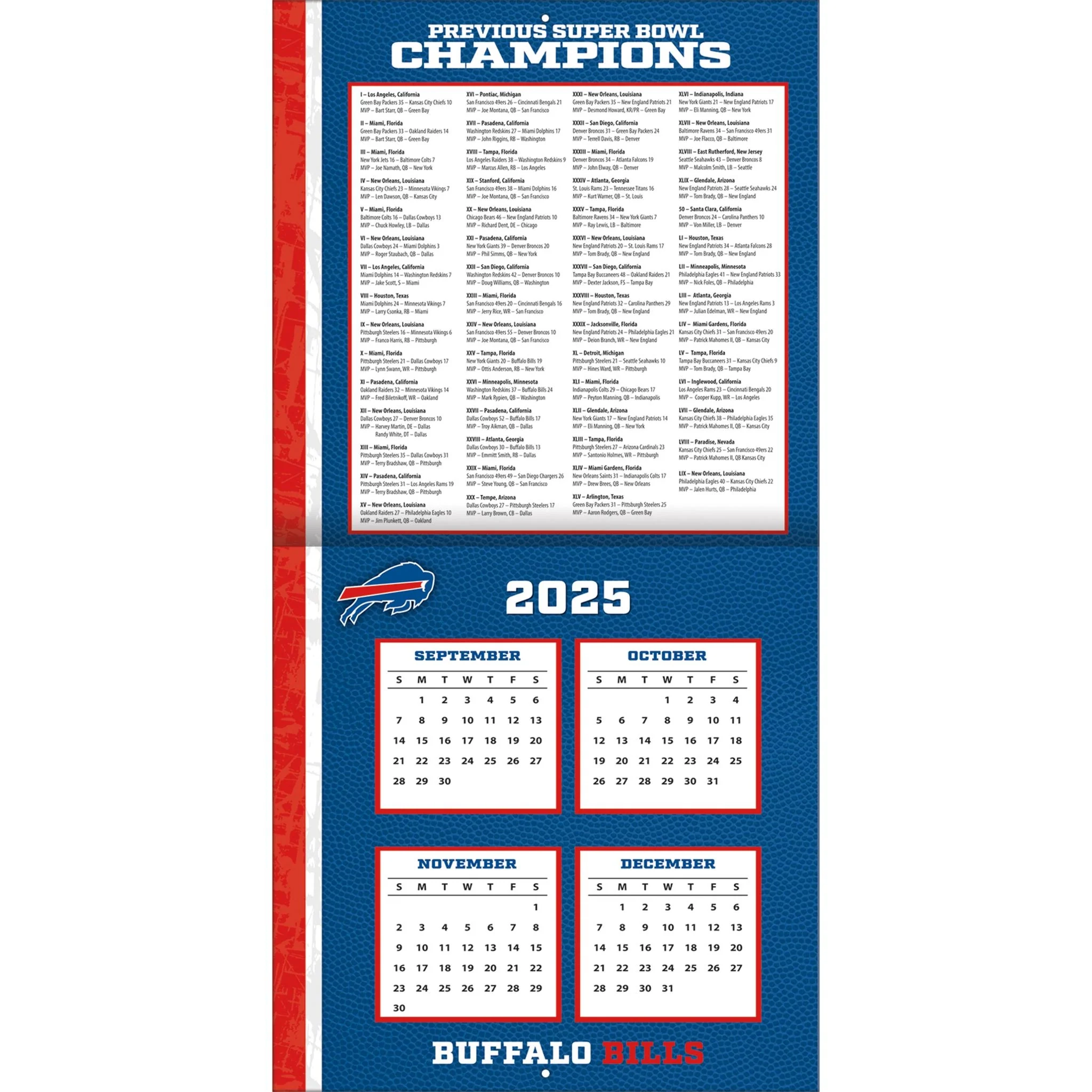 NFL Buffalo Bills 2026 Wall Calendar