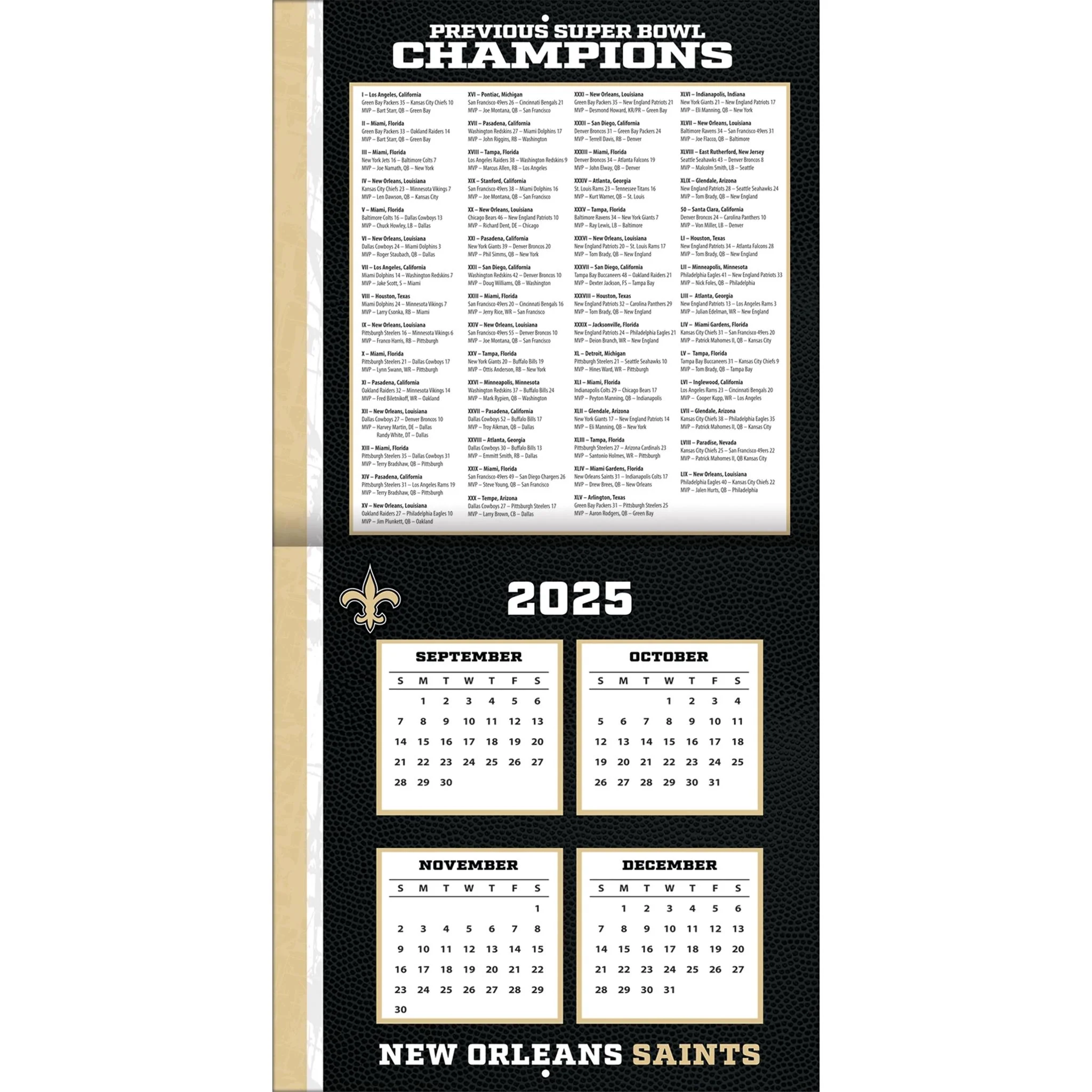 NFL New Orleans Saints 2026 Wall Calendar