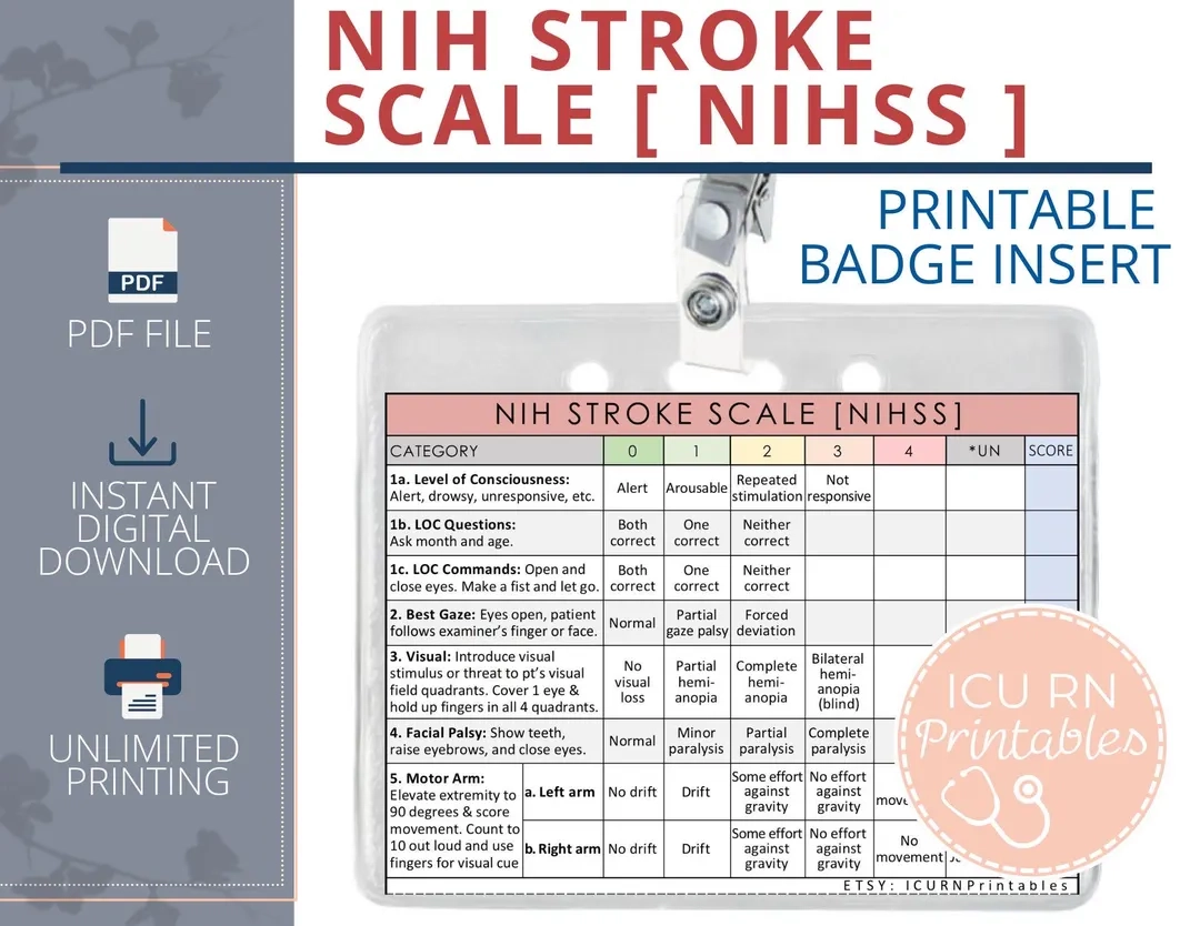 NIH Stroke Scale NIHSS Badge Insert Printable PDF Download 