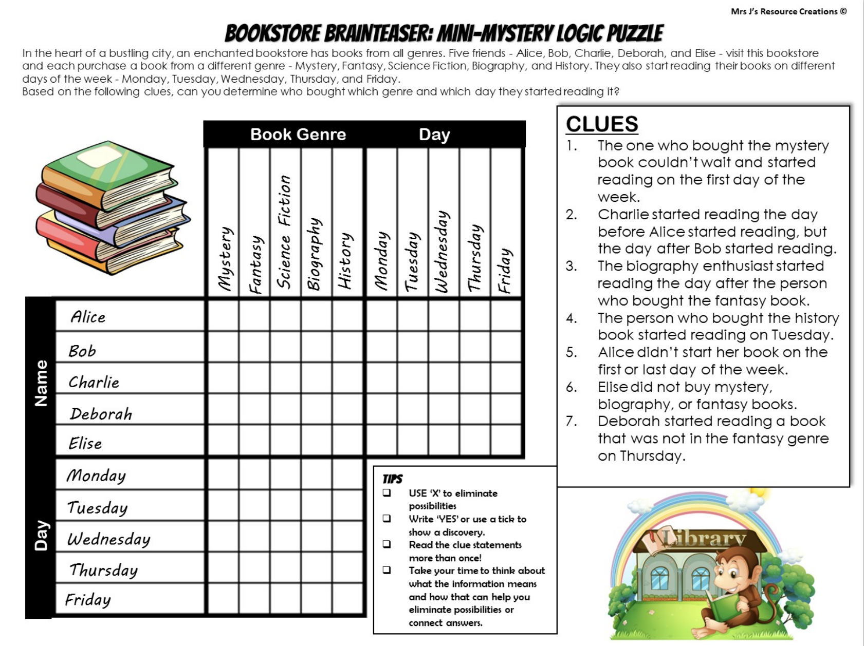 Logic Grid Puzzles Printable