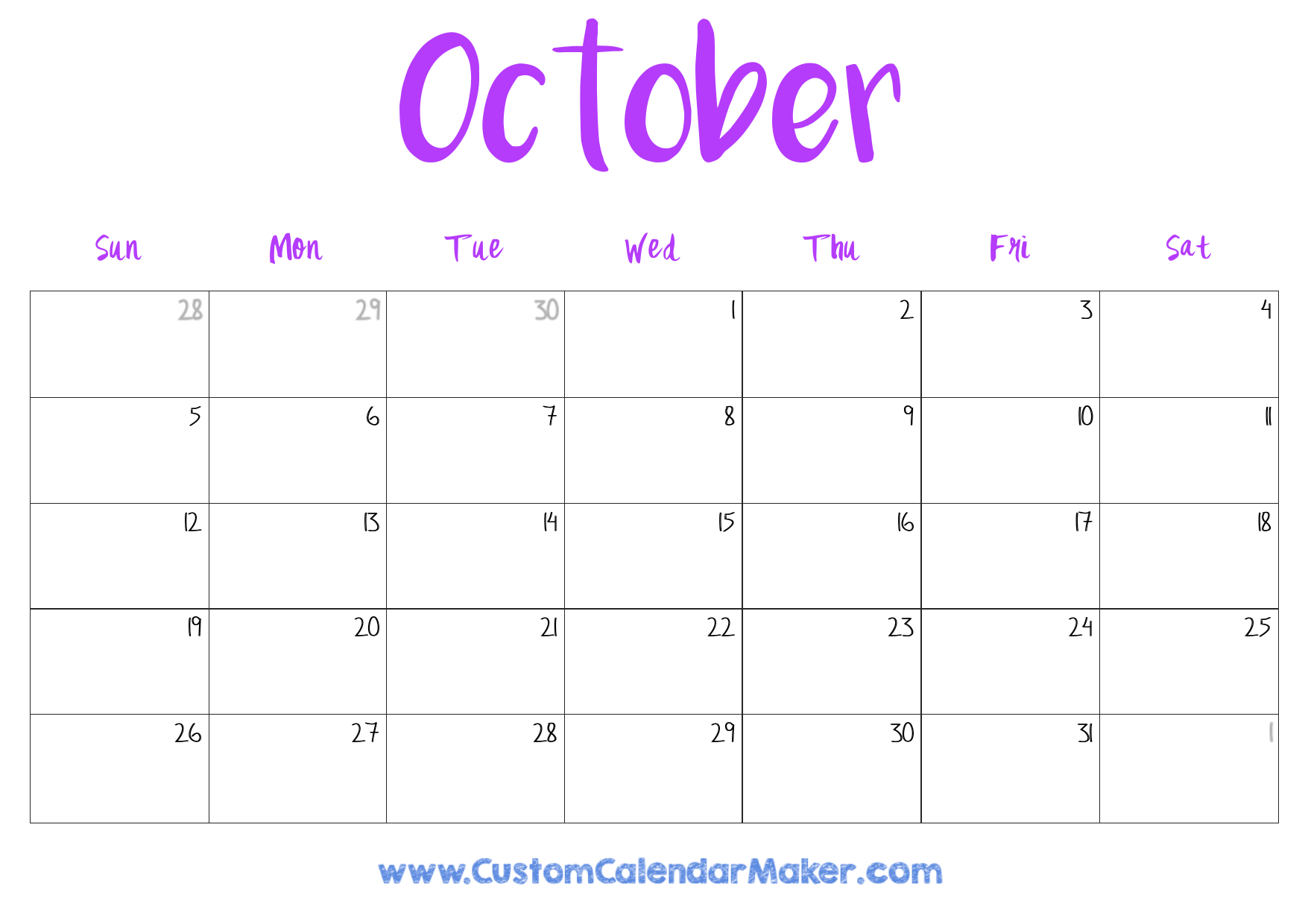 Printable October Calendar