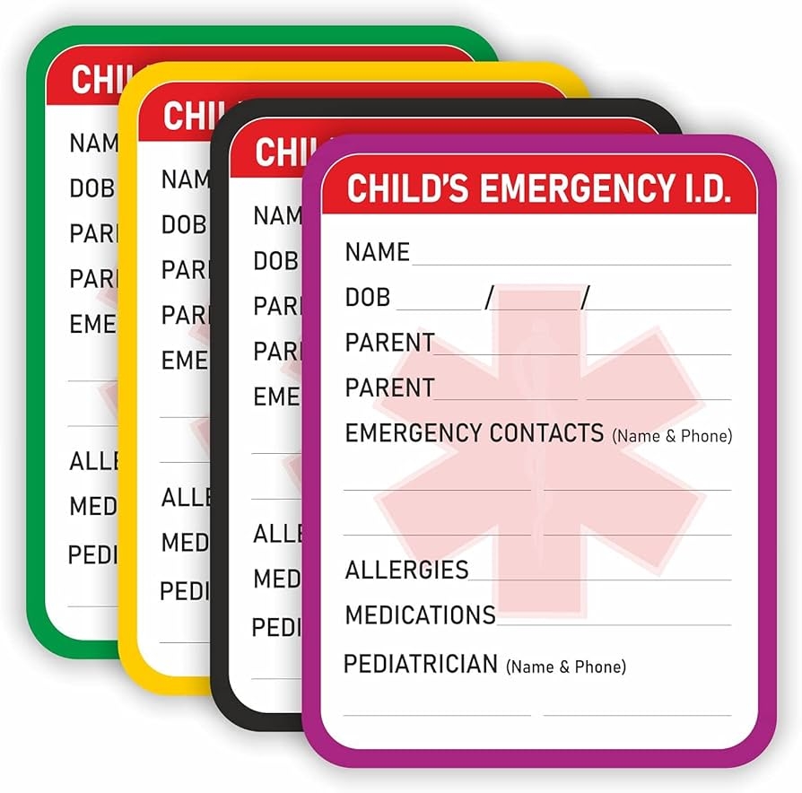 PARTH IMPEX Infant Emergency Contact Sticker Pack Of 24 4 X 3 Child Medical Information ICE Stickers For Kids Vehicle Baby Car Seats Windows 